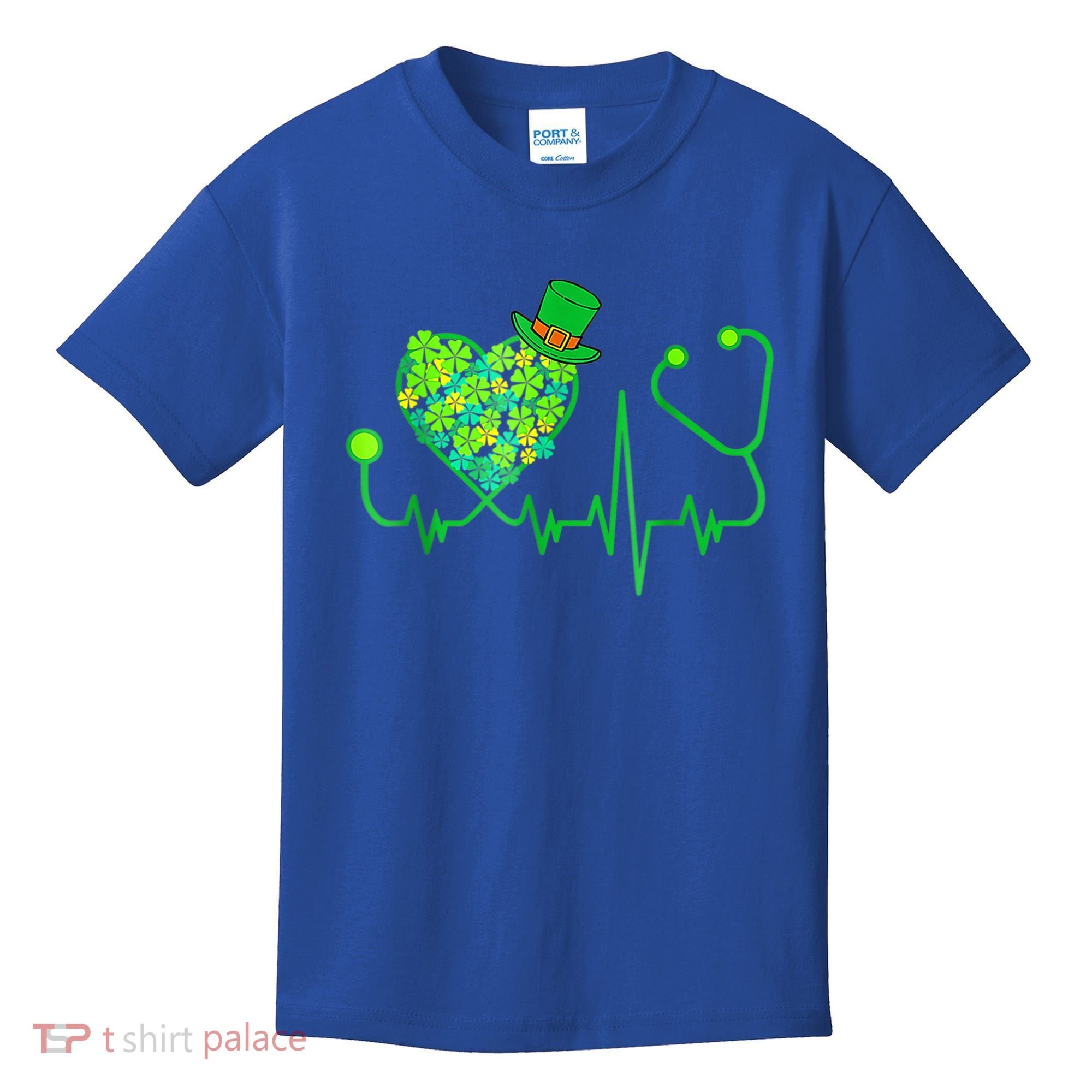 Irish Nurse Stethoscope Heartbeat Shamrock St Patricks Day Kids T-Shirt