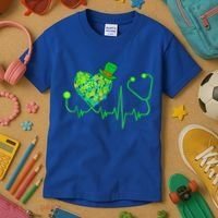 Irish Nurse Stethoscope Heartbeat Shamrock St Patricks Day Kids T-Shirt thumb 3