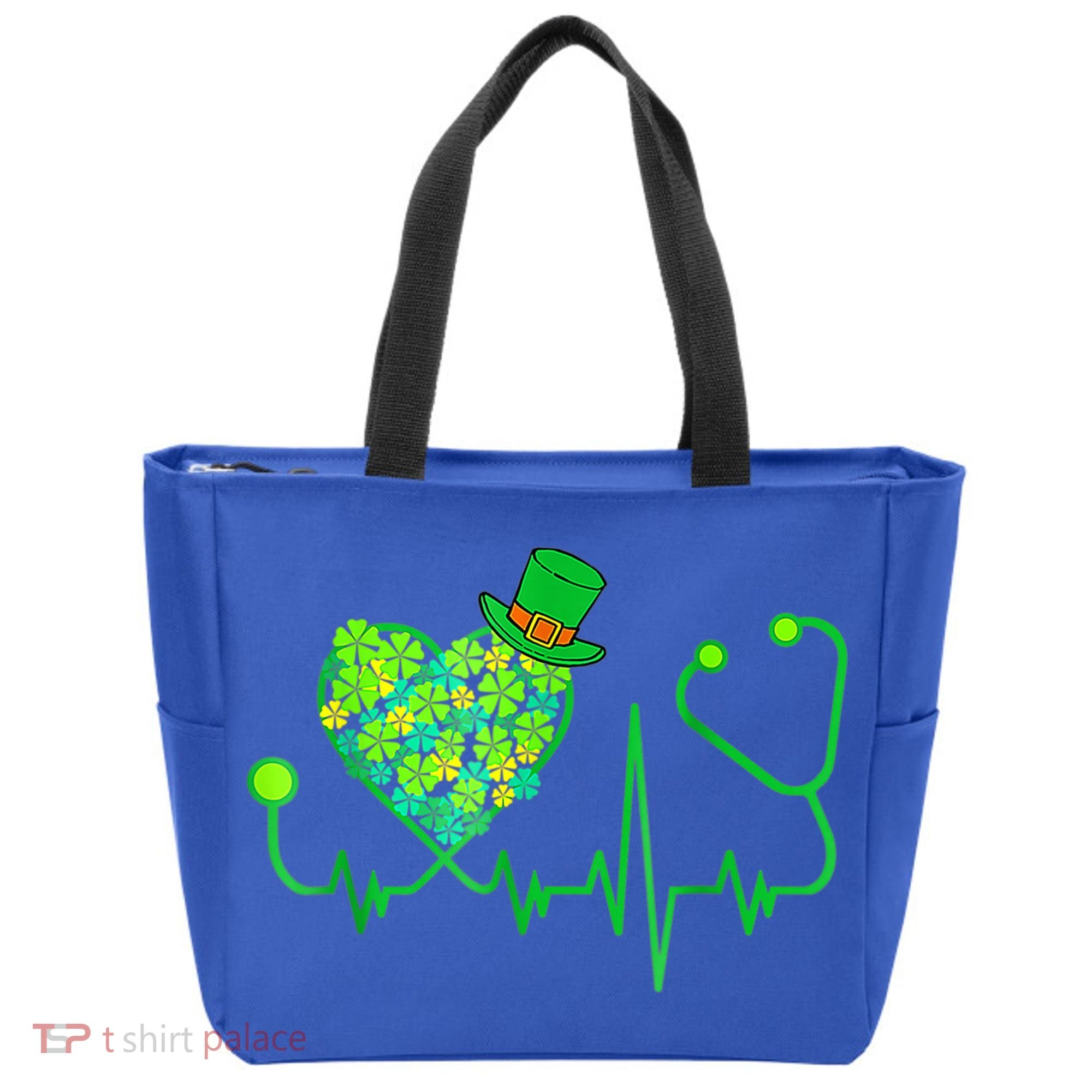 Irish Nurse Stethoscope Heartbeat Shamrock St Patricks Day Tote Bag