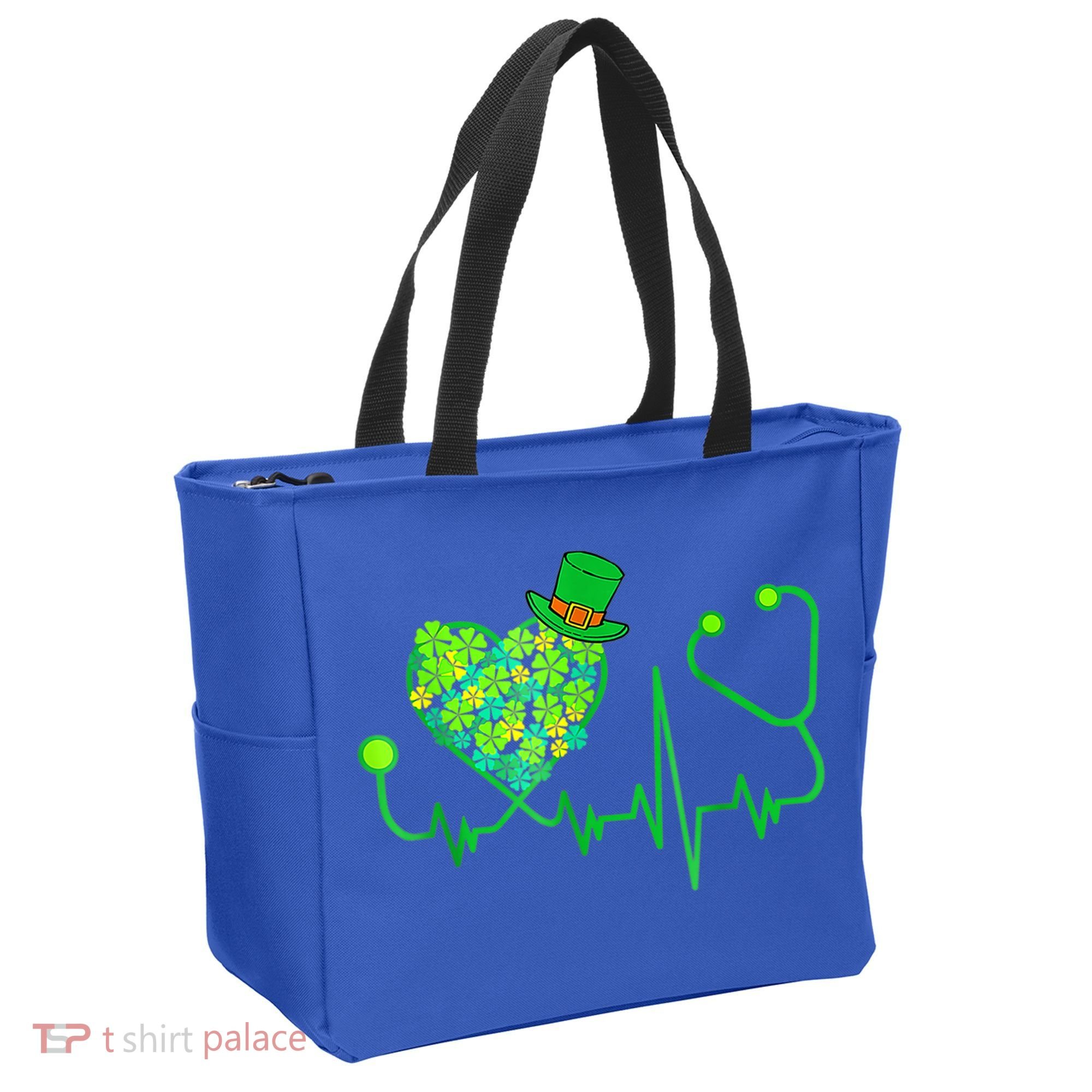 Irish Nurse Stethoscope Heartbeat Shamrock St Patricks Day Tote Bag
