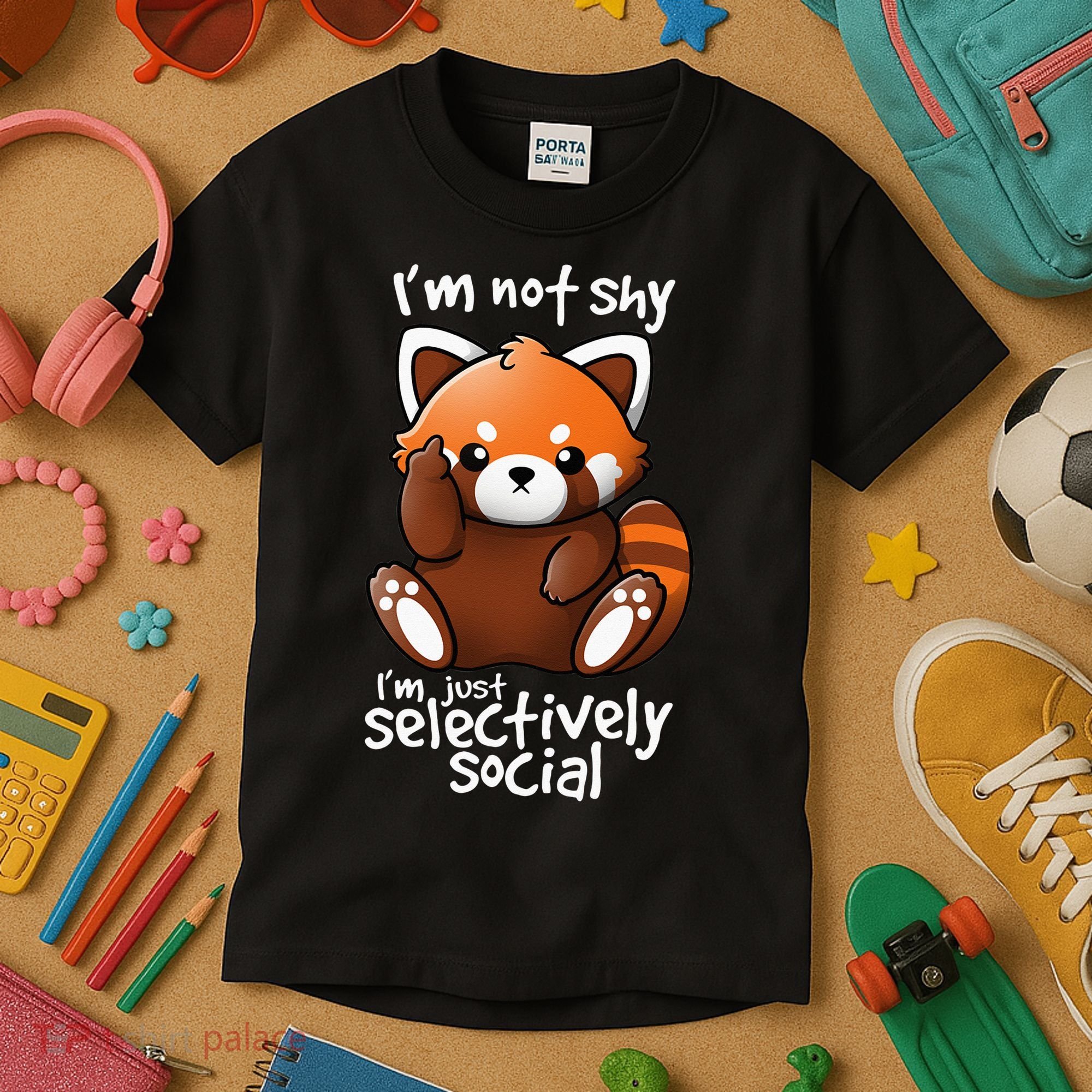 Im Not Shy Im Just Selectively Social Red Panda Antisocial Kids T-Shirt