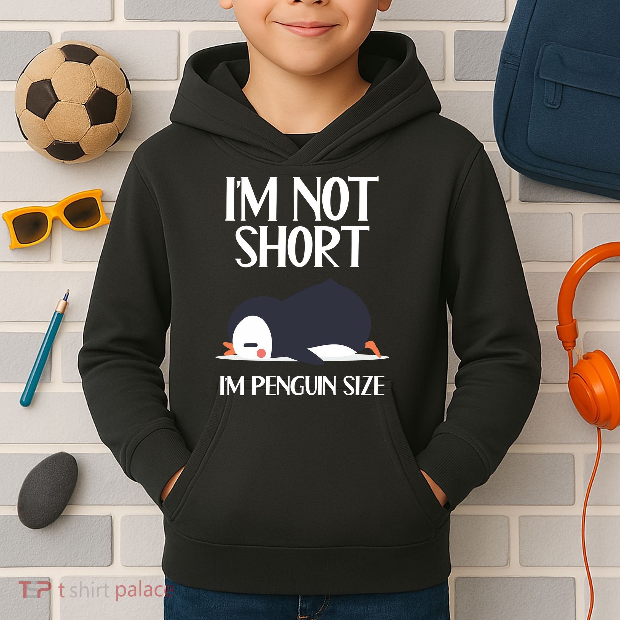 Im Not Short Im Penguin Size Funny Kids Hoodie