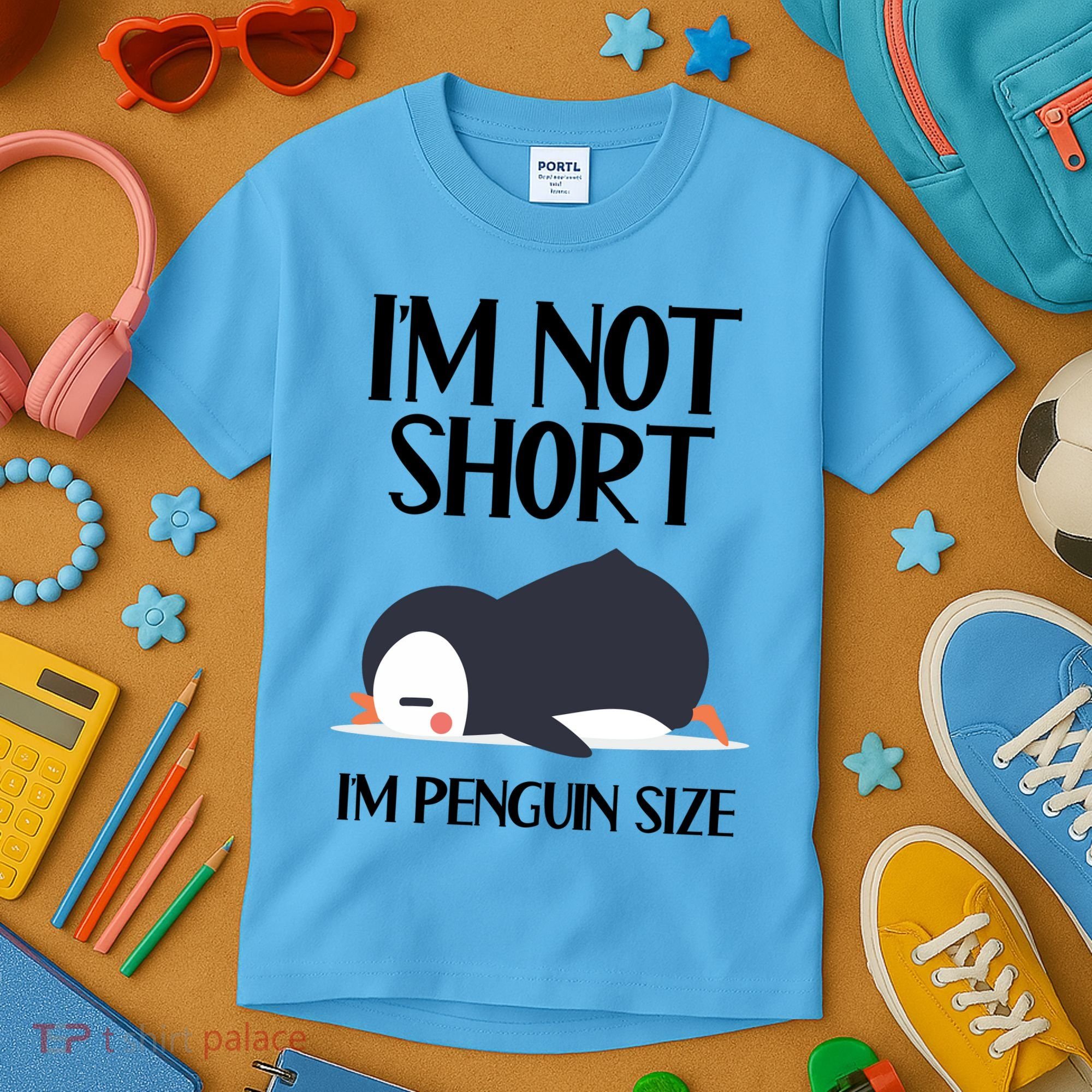 Im Not Short Im Penguin Size Funny Kids T-Shirt