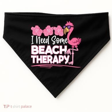 I Need Some Beach Therapy Summer Vacay Flamingo USA-Made Doggie Bandana