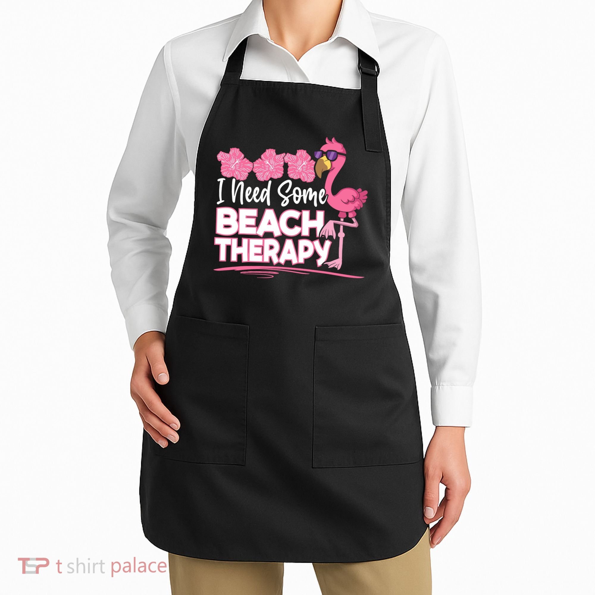 I Need Some Beach Therapy Summer Vacay Flamingo Apron