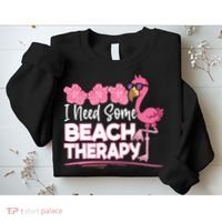 I Need Some Beach Therapy Summer Vacay Flamingo Sweatshirt thumb 2