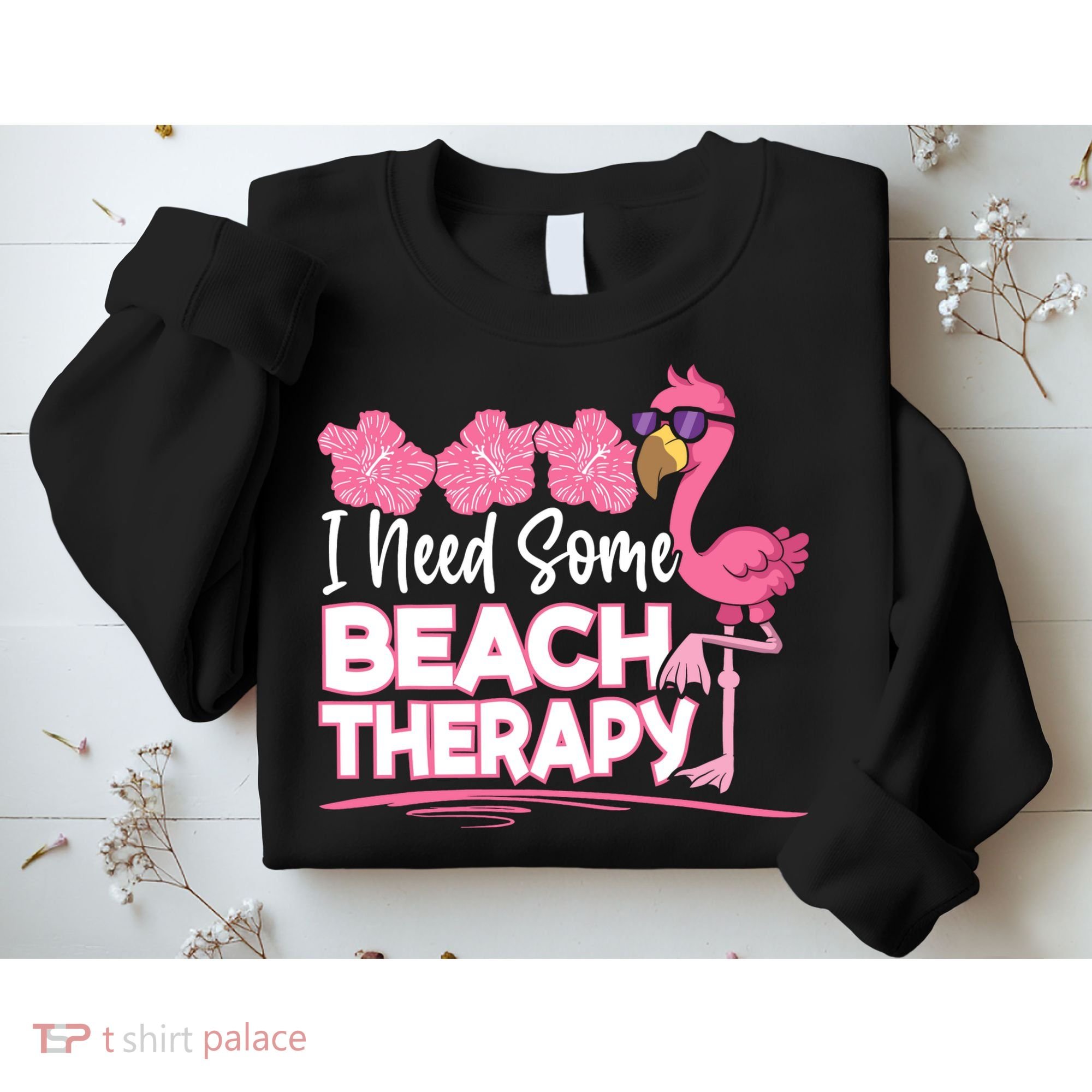 I Need Some Beach Therapy Summer Vacay Flamingo Sweatshirt