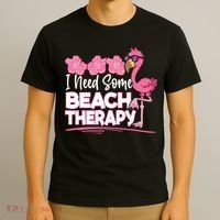 I Need Some Beach Therapy Summer Vacay Flamingo T-Shirt thumb 3