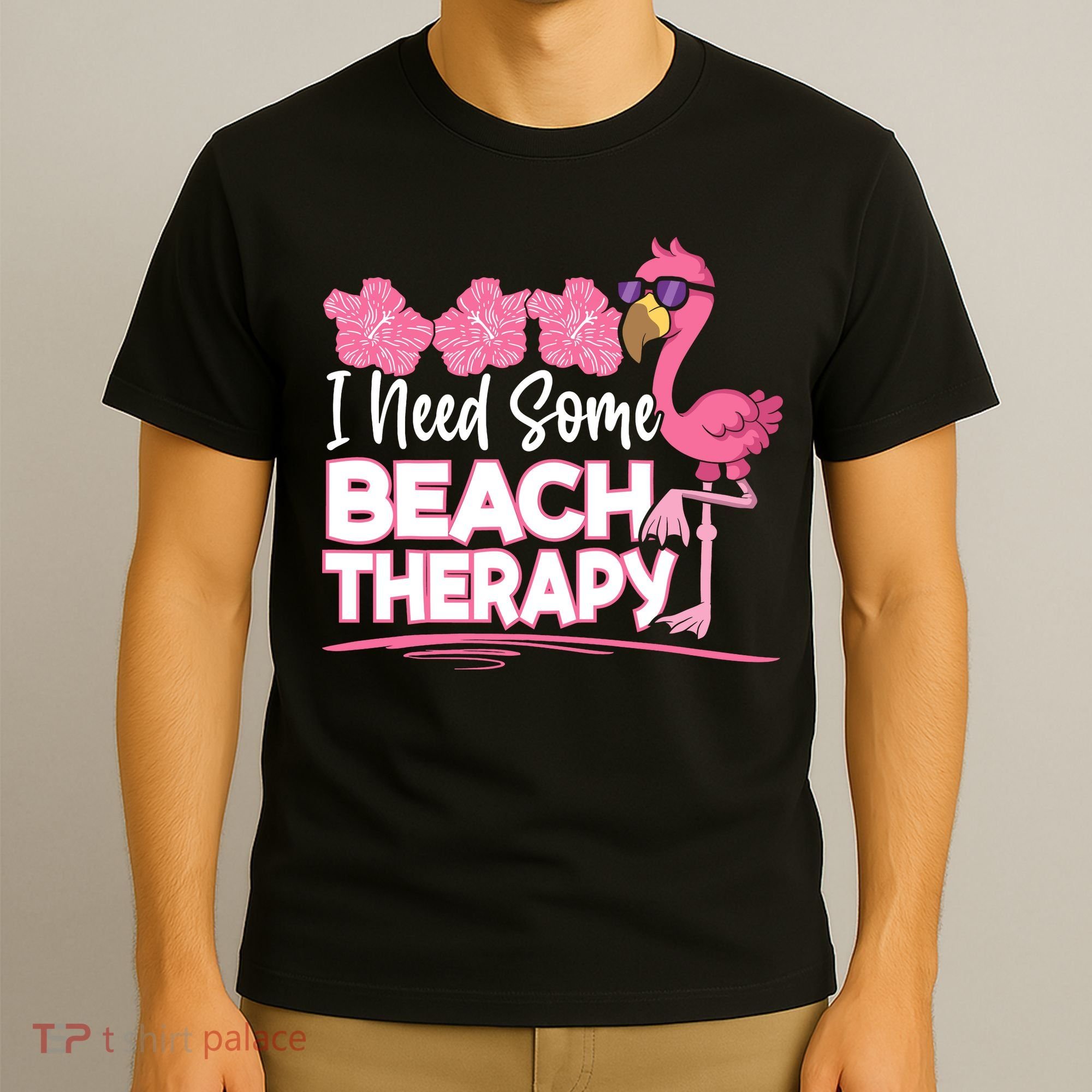 I Need Some Beach Therapy Summer Vacay Flamingo T-Shirt