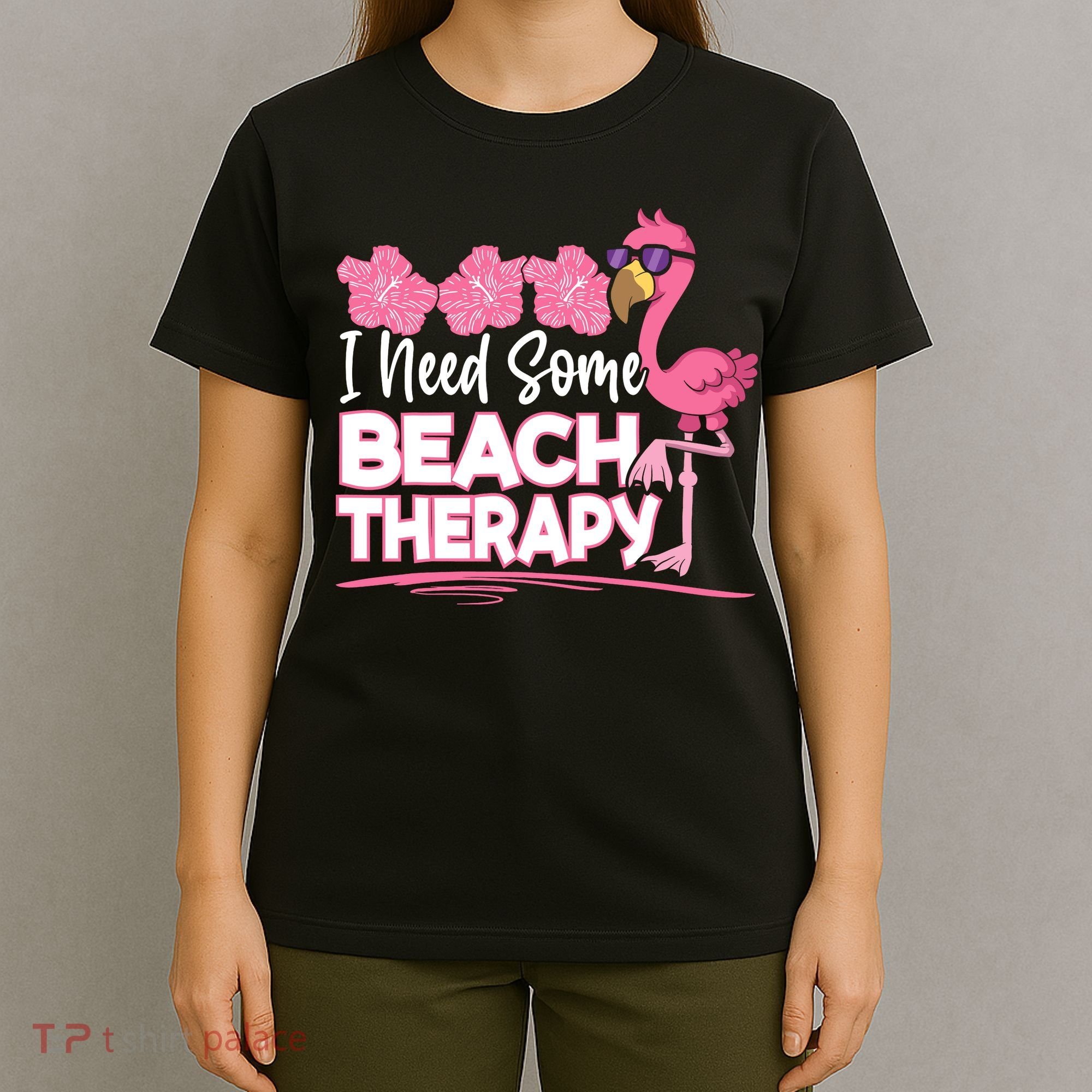 I Need Some Beach Therapy Summer Vacay Flamingo T-Shirt