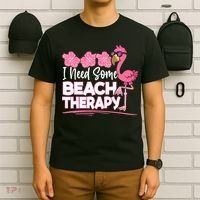 I Need Some Beach Therapy Summer Vacay Flamingo T-Shirt thumb 6
