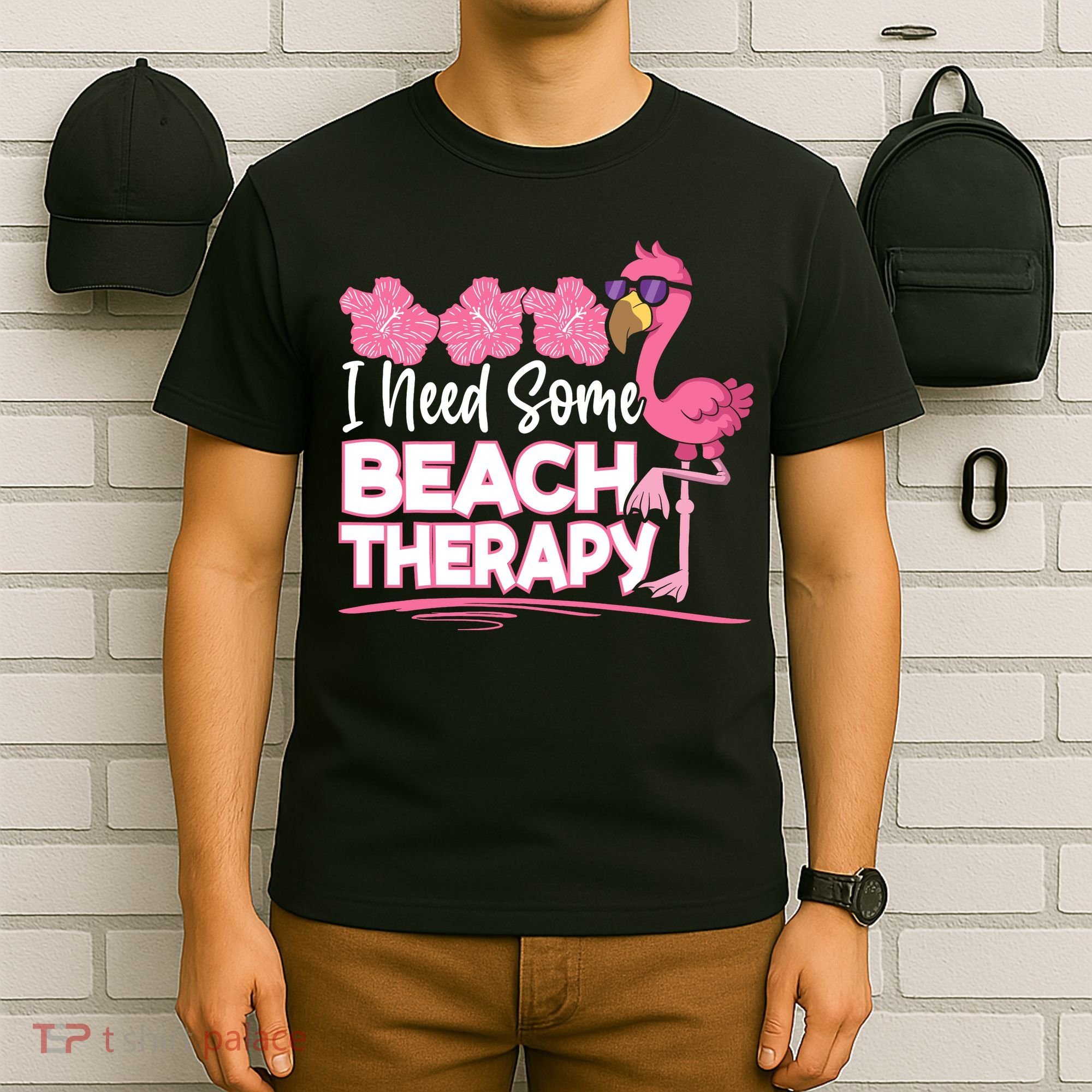 I Need Some Beach Therapy Summer Vacay Flamingo T-Shirt