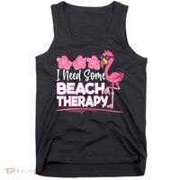 I Need Some Beach Therapy Summer Vacay Flamingo Tank Top thumb 0