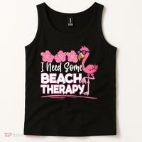 I Need Some Beach Therapy Summer Vacay Flamingo Tank Top thumb 2