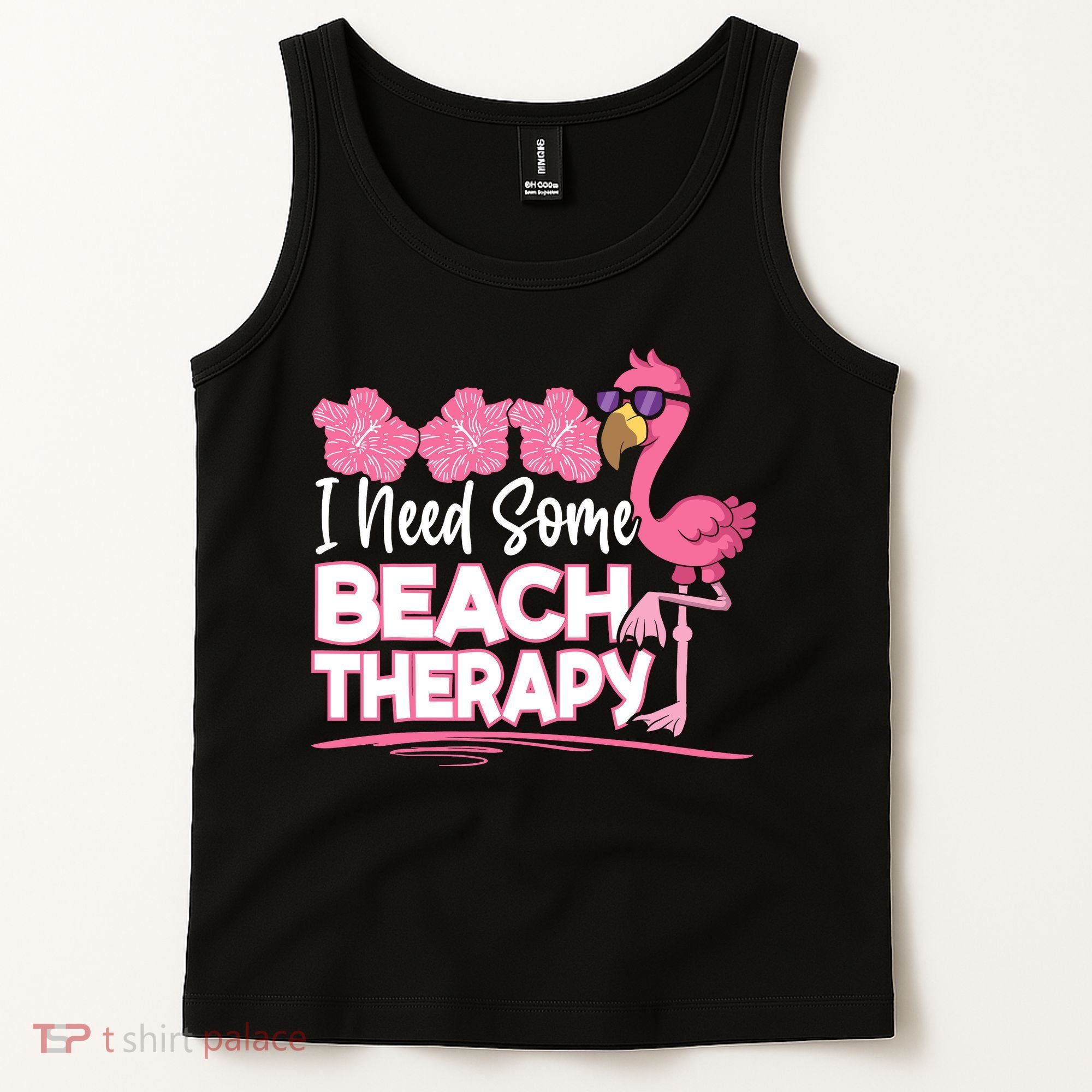 I Need Some Beach Therapy Summer Vacay Flamingo Tank Top