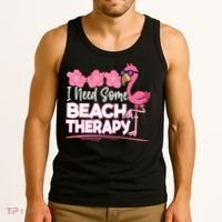 I Need Some Beach Therapy Summer Vacay Flamingo Tank Top thumb 3