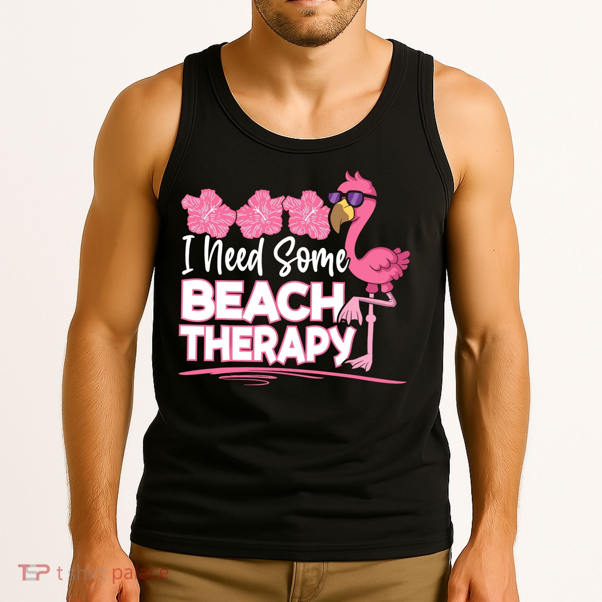 I Need Some Beach Therapy Summer Vacay Flamingo Tank Top