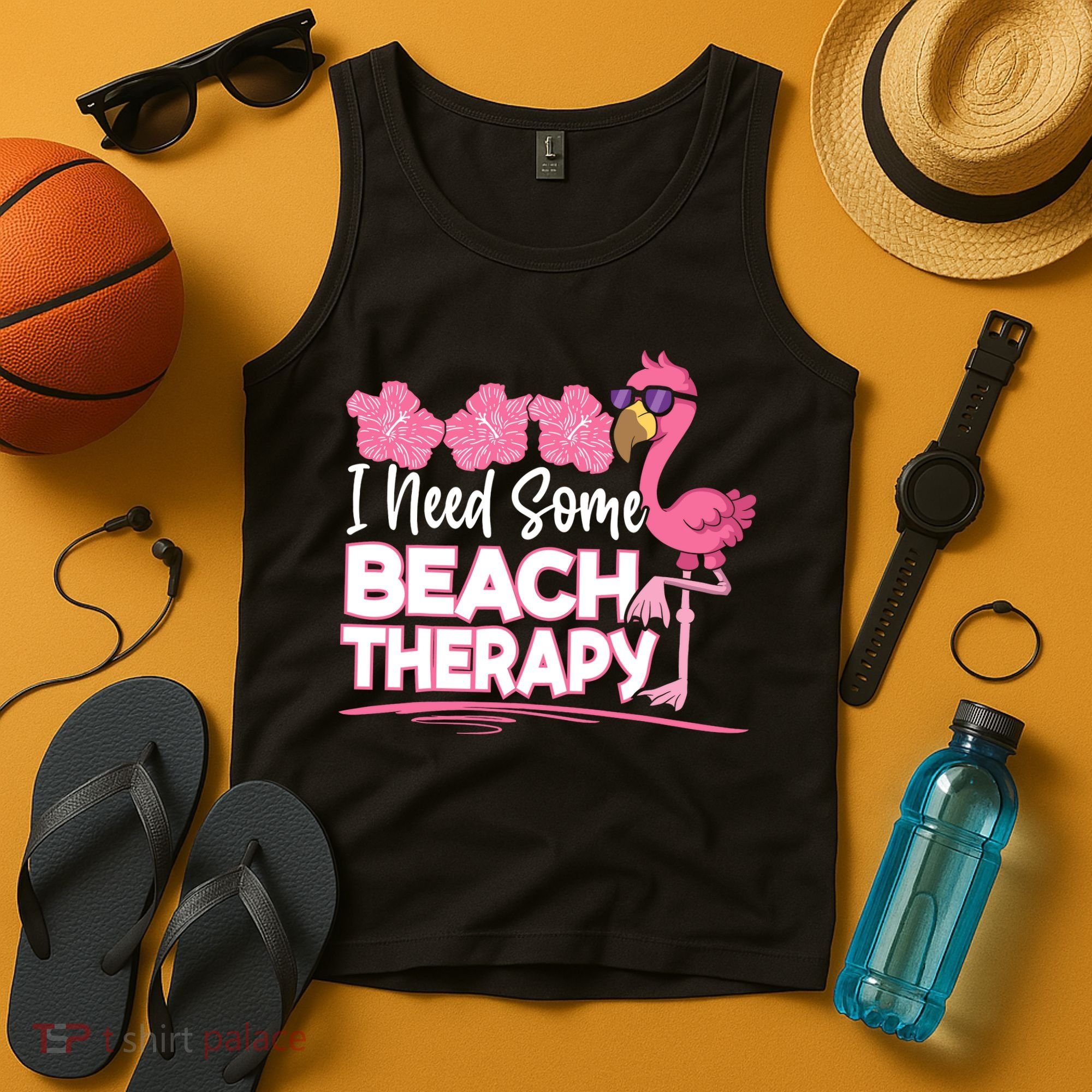 I Need Some Beach Therapy Summer Vacay Flamingo Tank Top