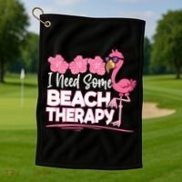 I Need Some Beach Therapy Summer Vacay Flamingo Golf Towel thumb 1