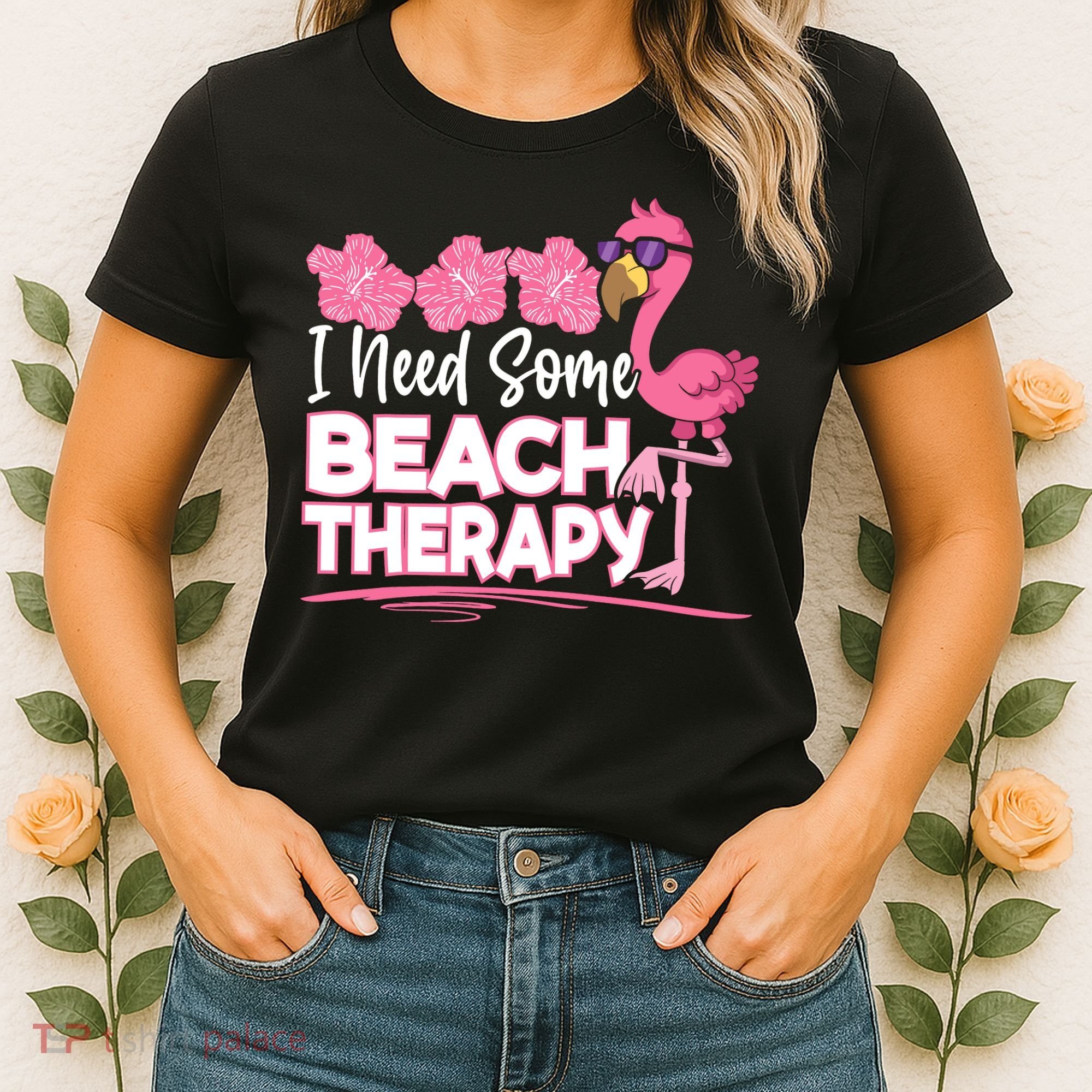 I Need Some Beach Therapy Summer Vacay Flamingo Women's T-Shirt
