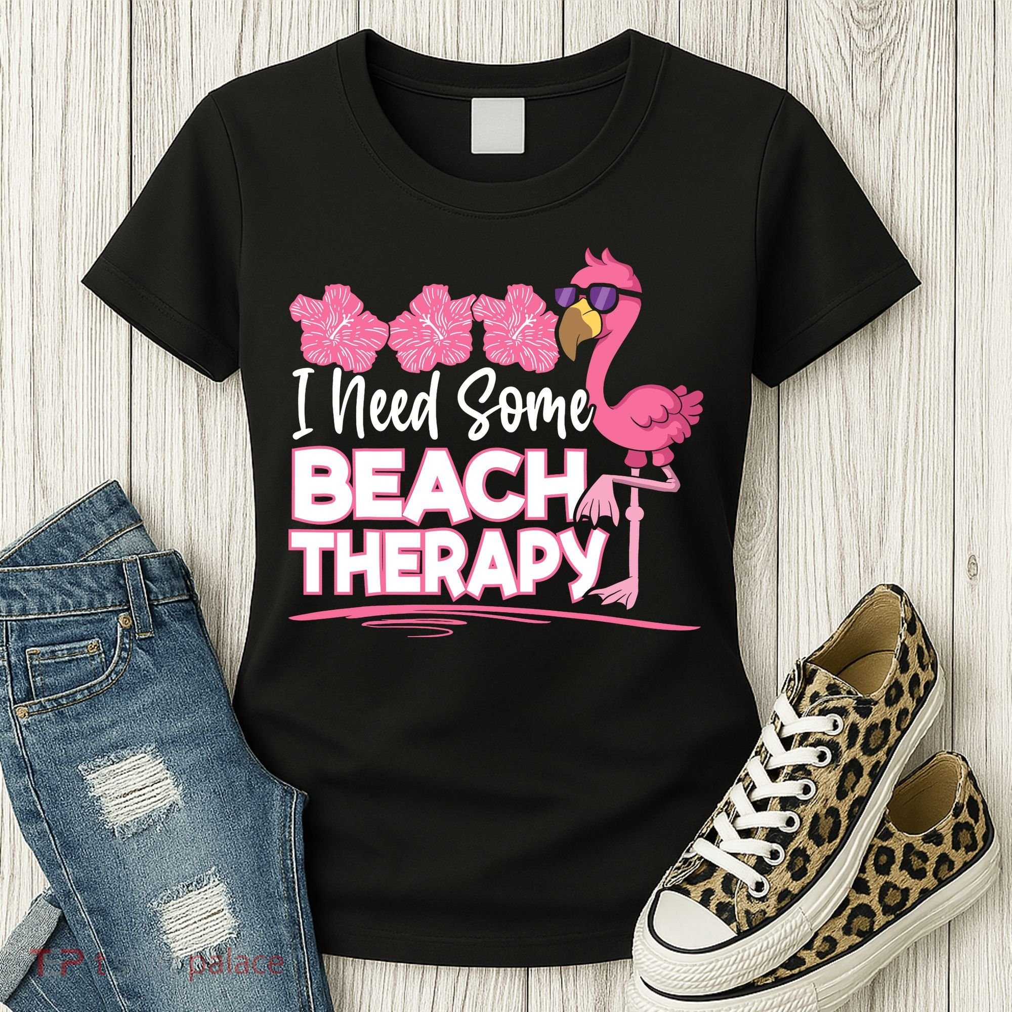 I Need Some Beach Therapy Summer Vacay Flamingo Women's T-Shirt