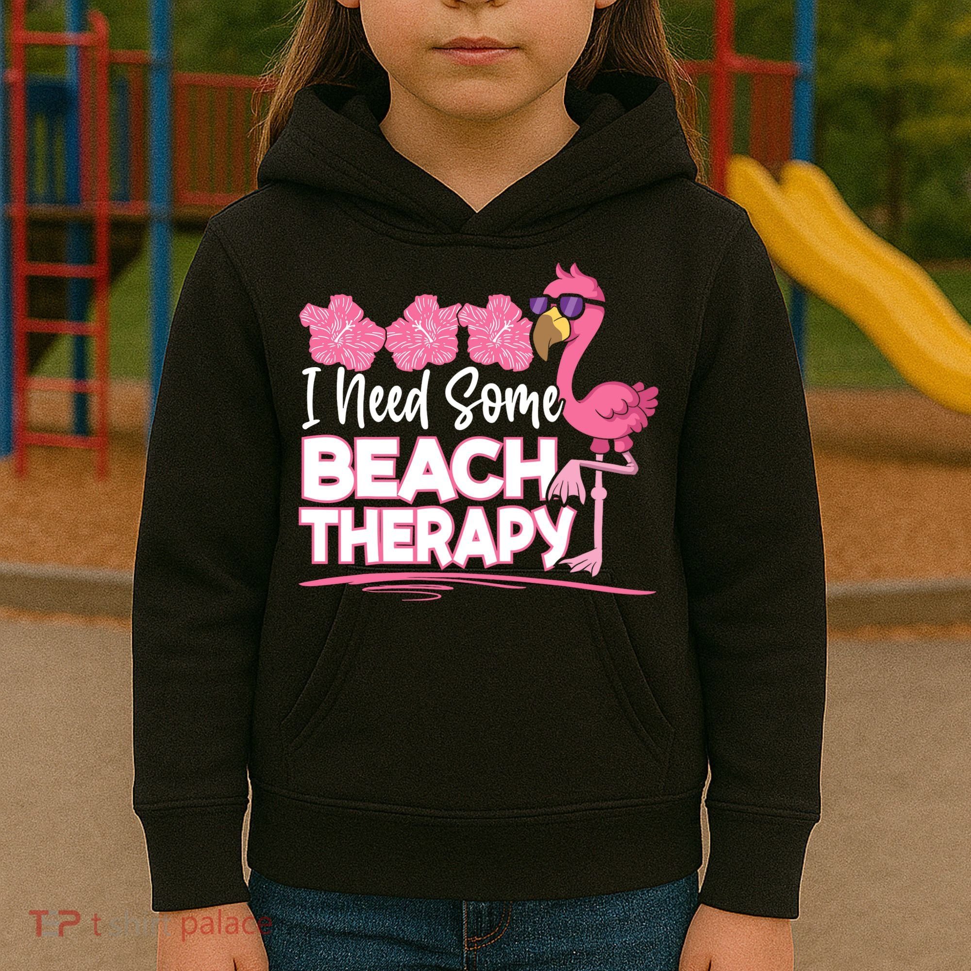 I Need Some Beach Therapy Summer Vacay Flamingo Kids Hoodie