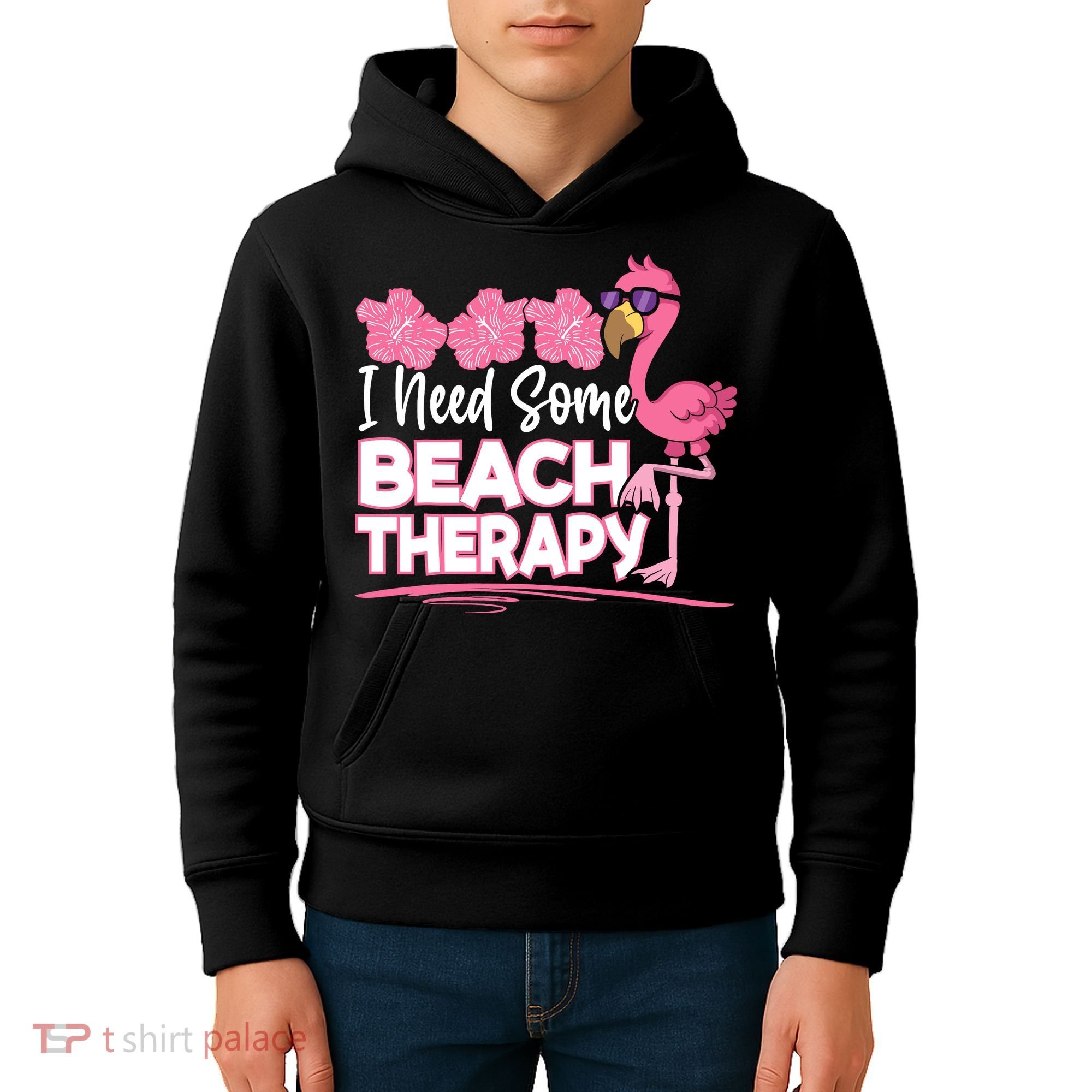 I Need Some Beach Therapy Summer Vacay Flamingo Kids Hoodie