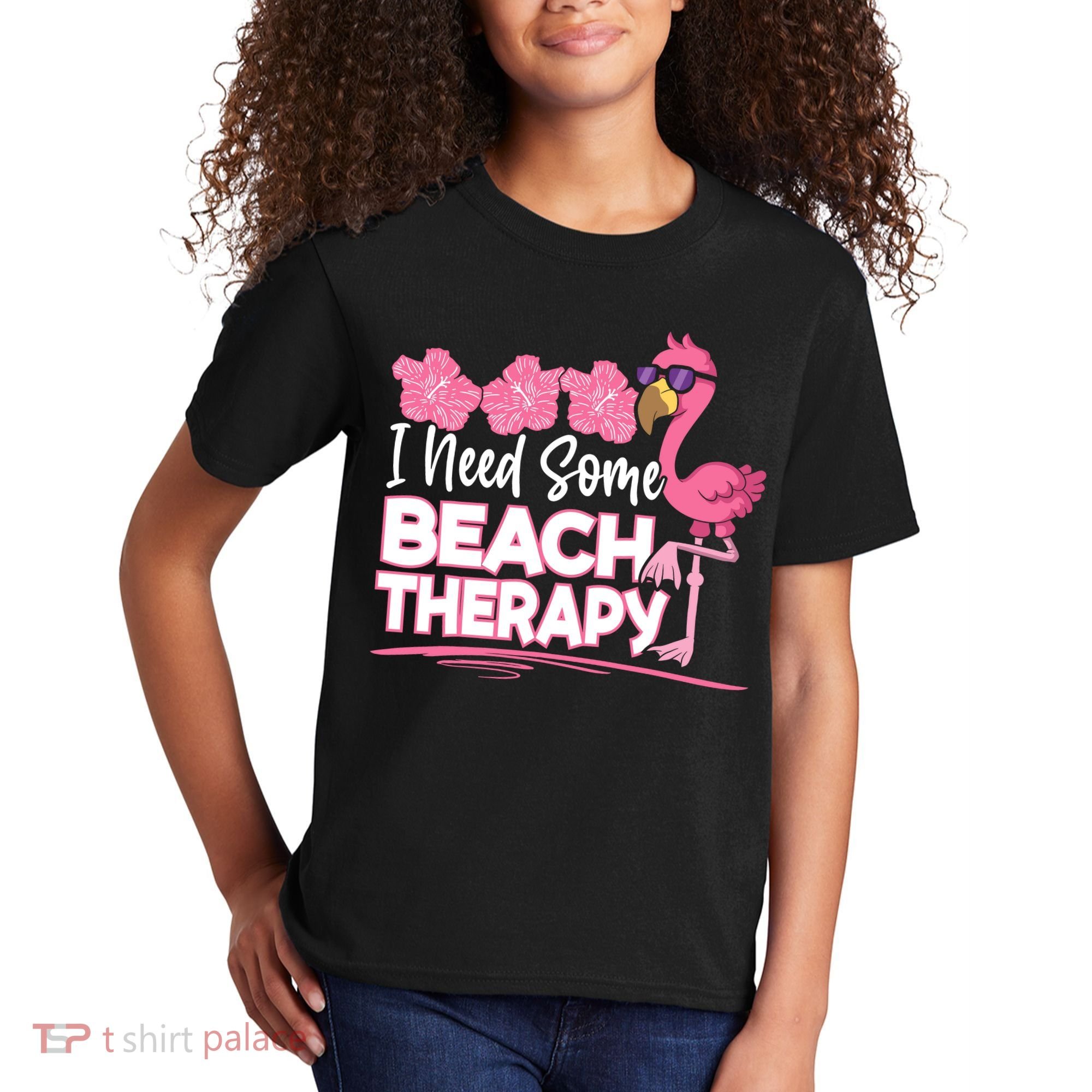 I Need Some Beach Therapy Summer Vacay Flamingo Kids T-Shirt
