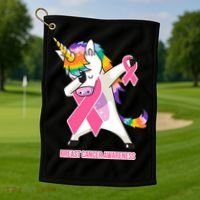 inspirational Breast Cancer Awareness Unicorn Golf Towel thumb 1
