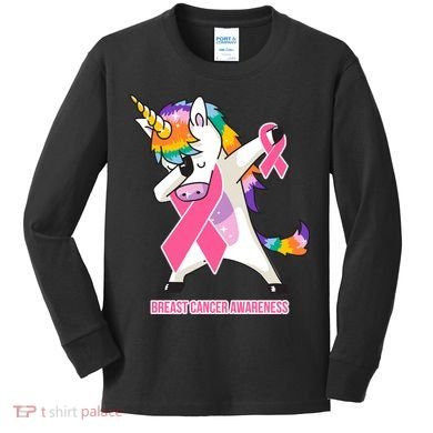 inspirational Breast Cancer Awareness Unicorn Kids Long Sleeve Shirt