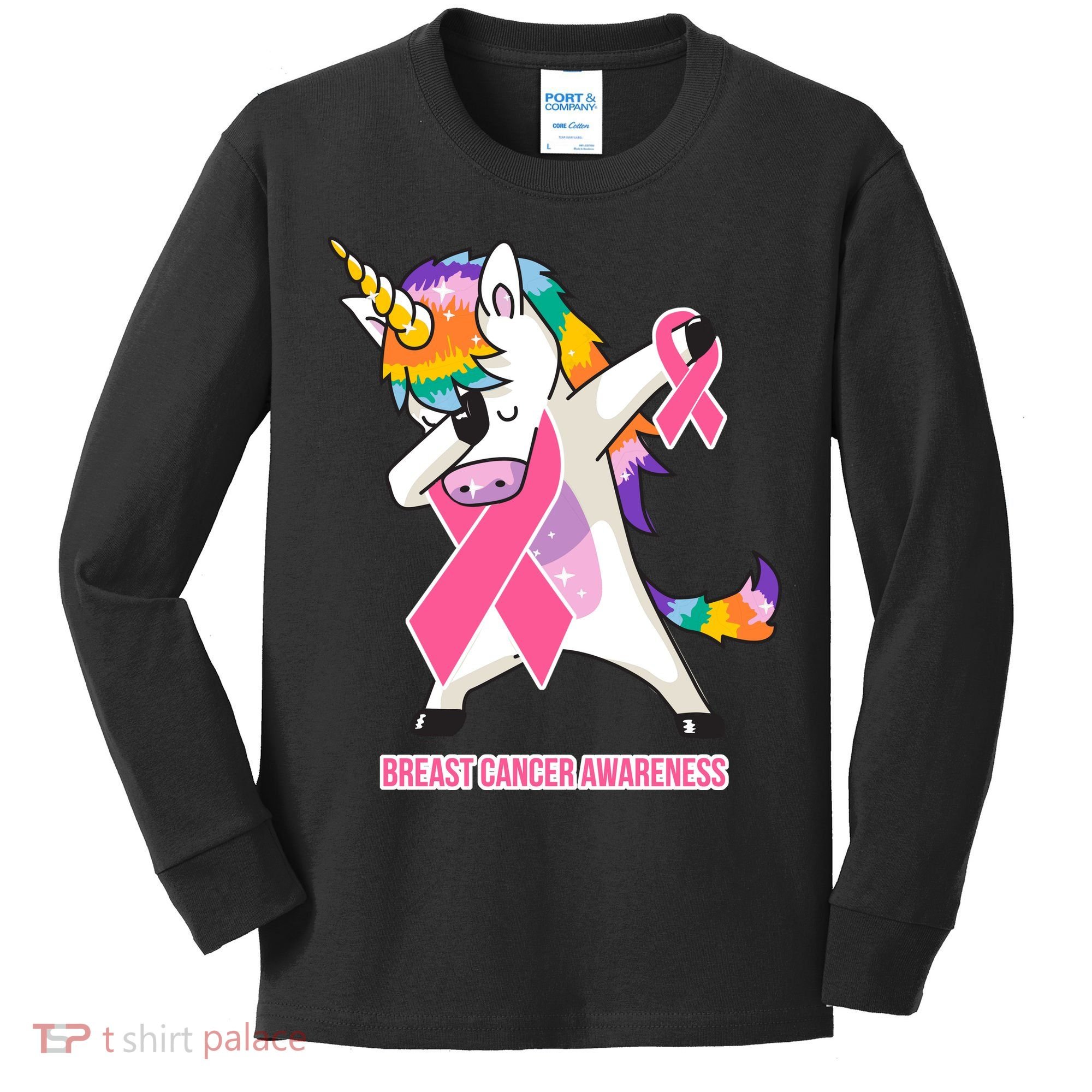 inspirational Breast Cancer Awareness Unicorn Kids Long Sleeve Shirt