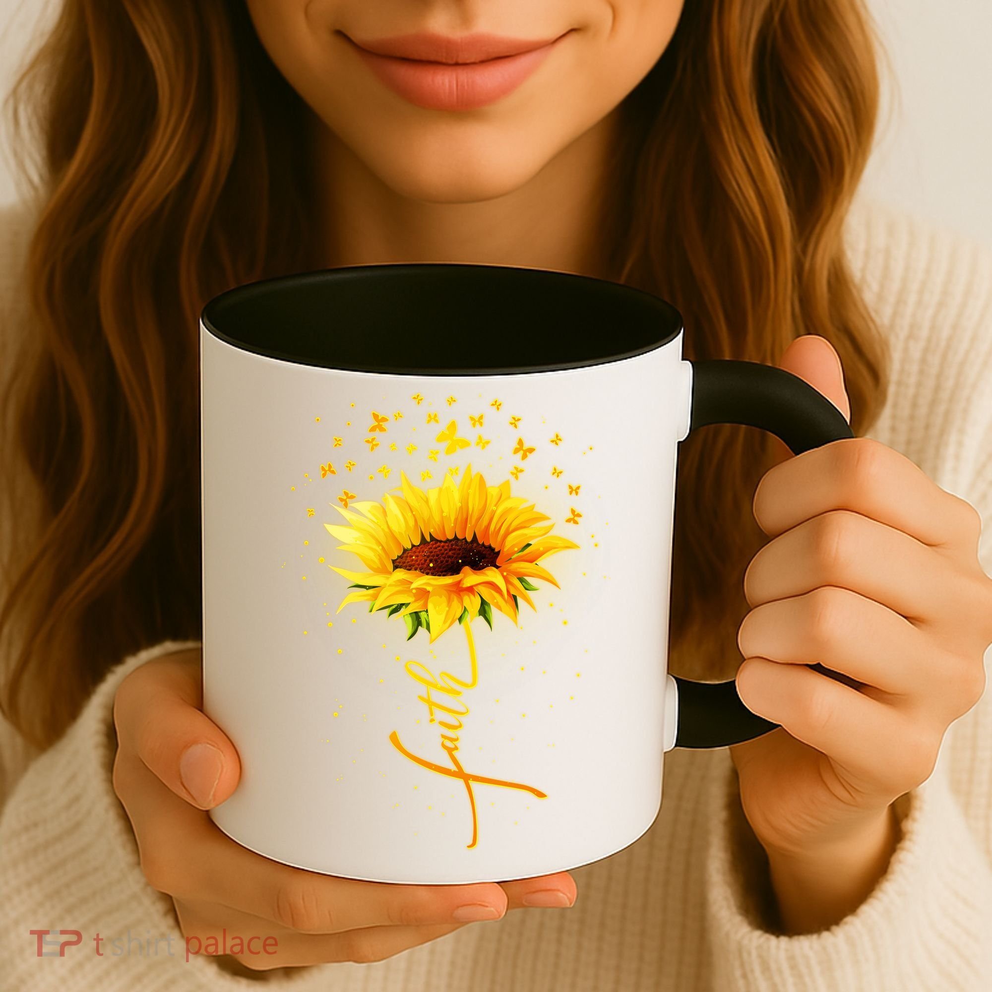 Inspirational Faith Sunflower & Butterflies Coffee Mug
