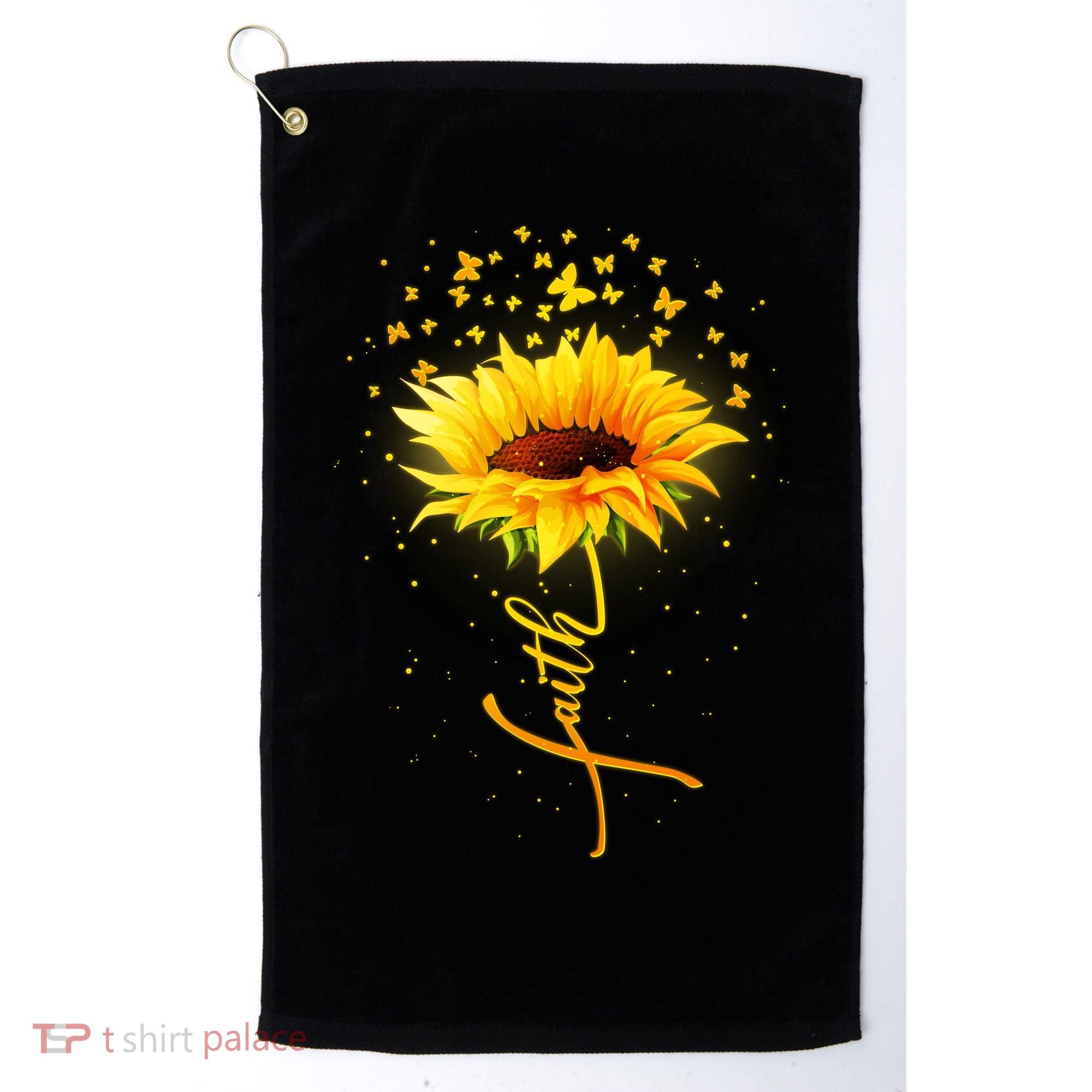 Inspirational Faith Sunflower & Butterflies Golf Towel