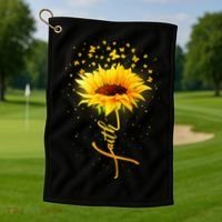 Inspirational Faith Sunflower & Butterflies Golf Towel thumb 1