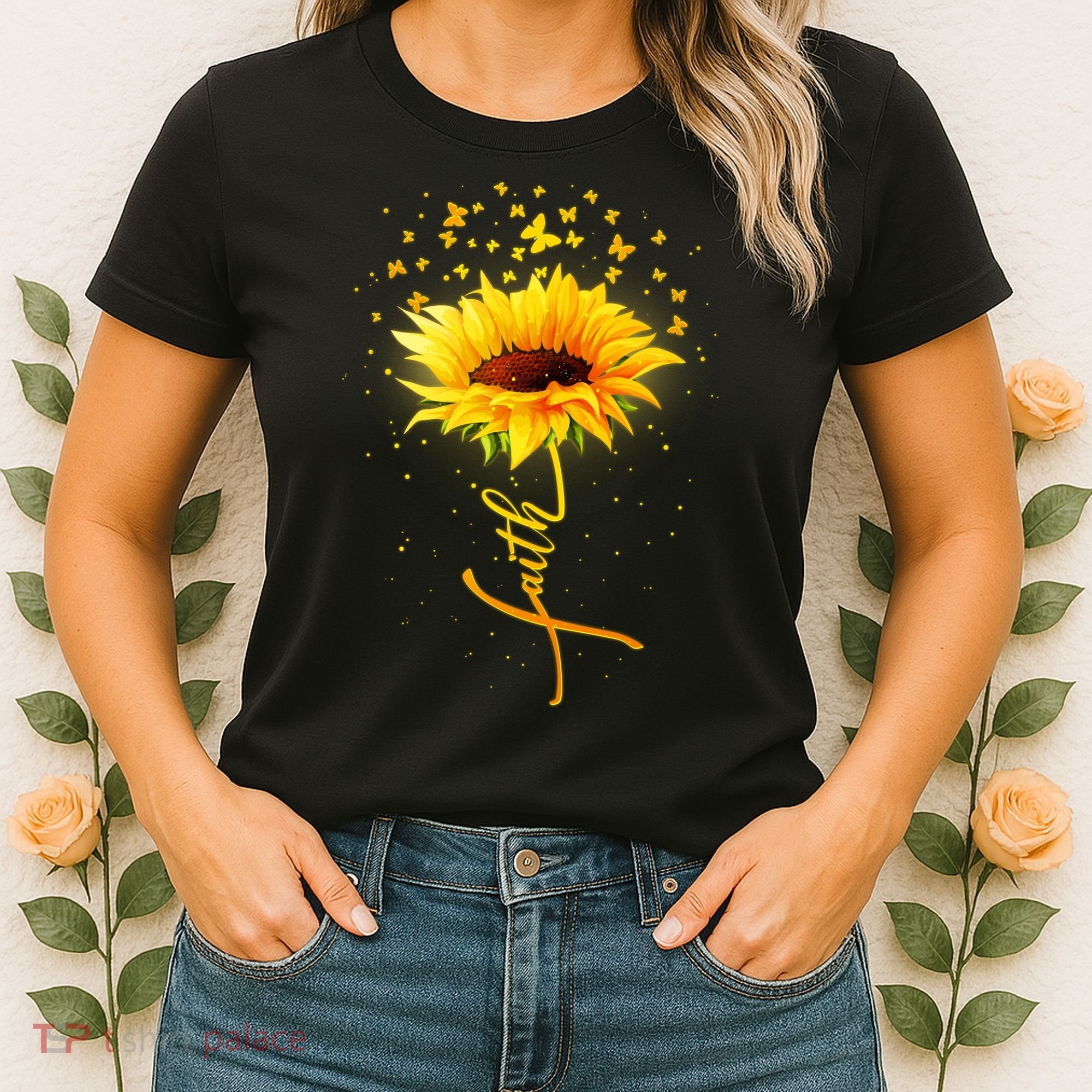 Inspirational Faith Sunflower & Butterflies Women's T-Shirt