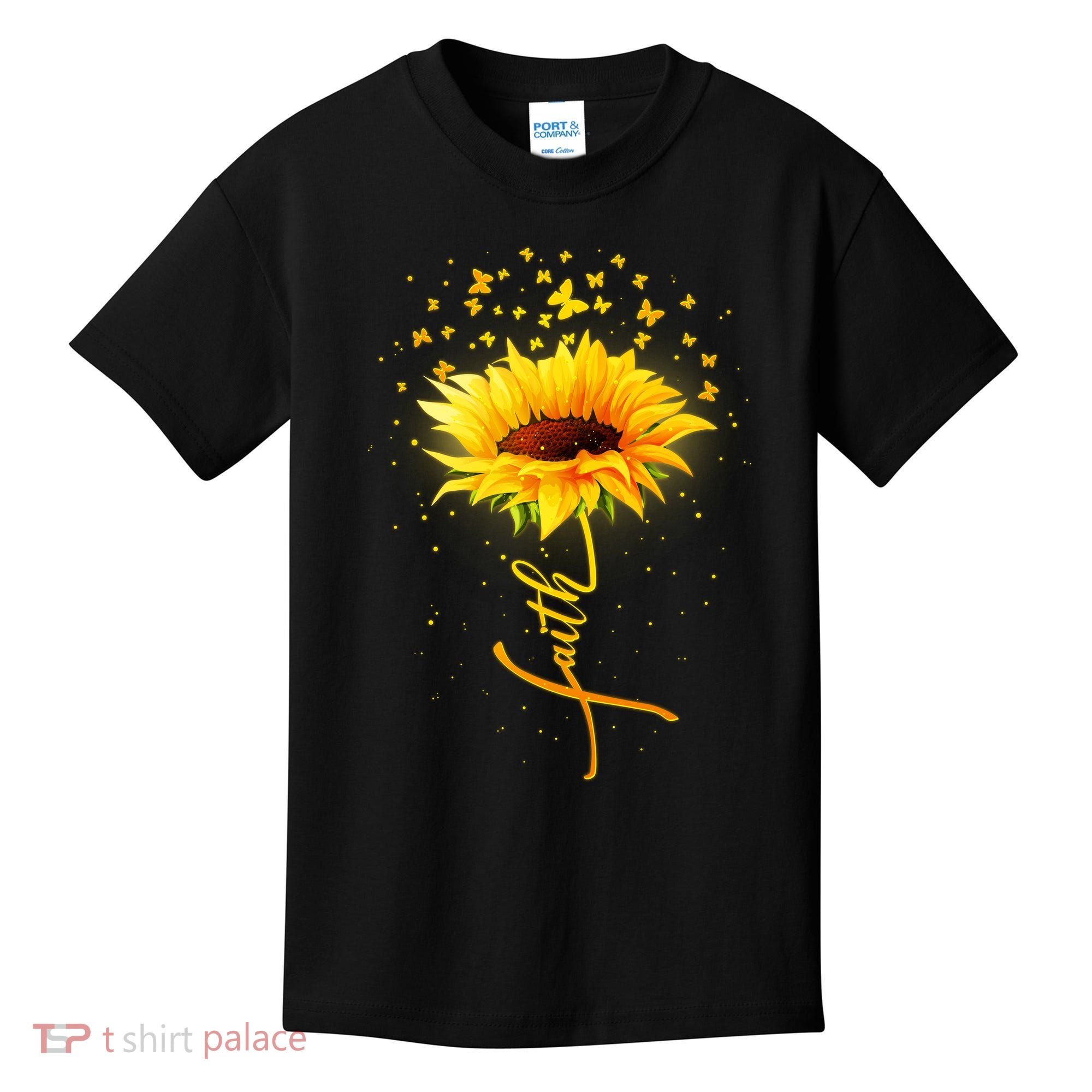 Inspirational Faith Sunflower & Butterflies Kids T-Shirt