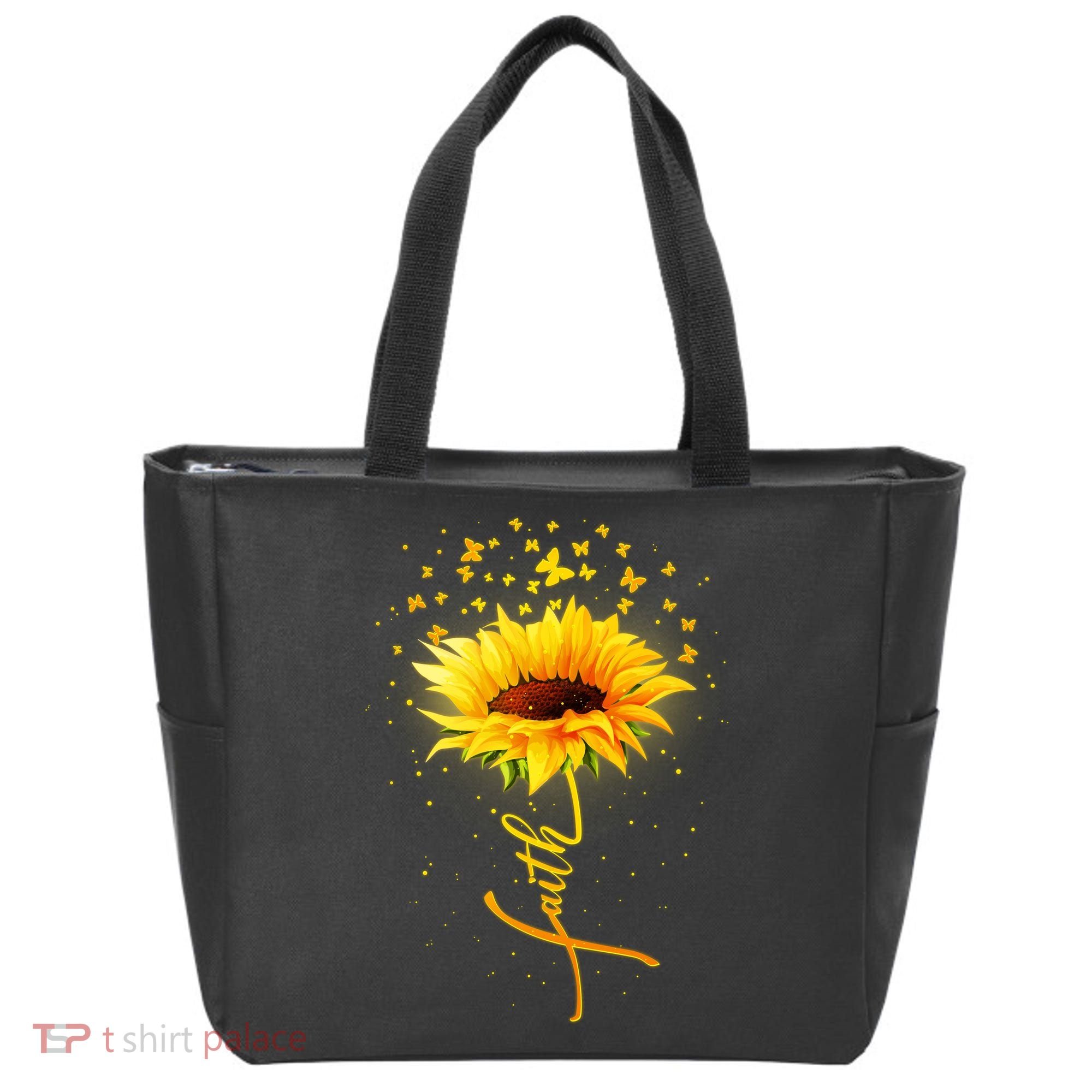 Inspirational Faith Sunflower & Butterflies Tote Bag