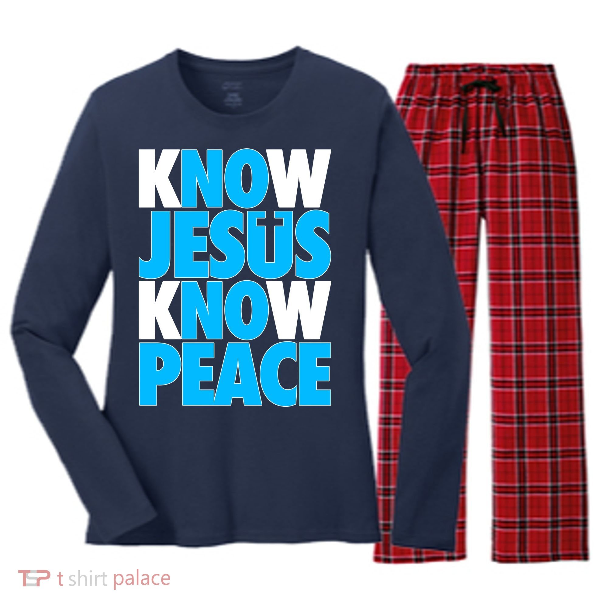 Inspirational Know Jesus Know Peace Women's Long Sleeve Flannel Pajama Set 