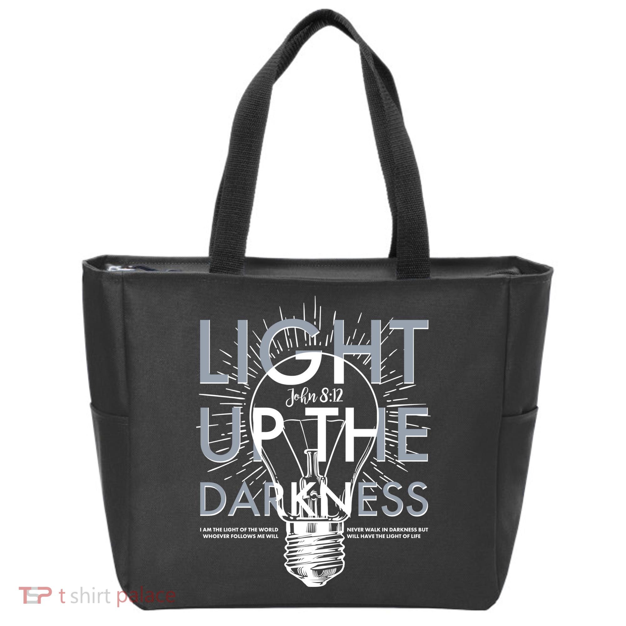 Inspirational Light Up The Darkness John 8:12 Tote Bag