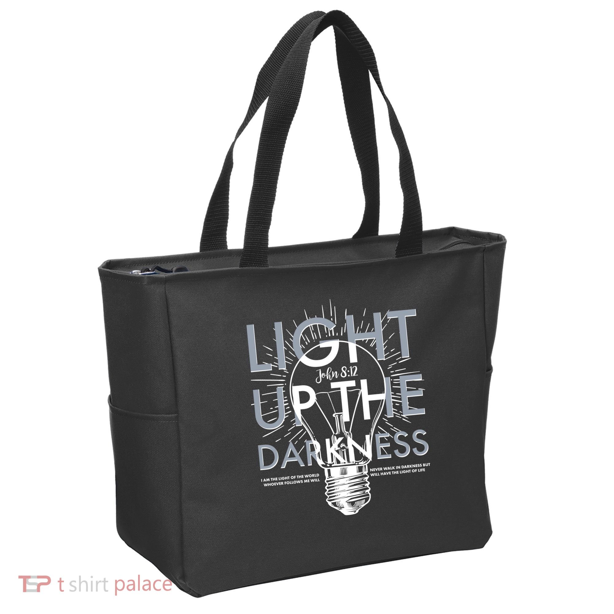 Inspirational Light Up The Darkness John 8:12 Tote Bag