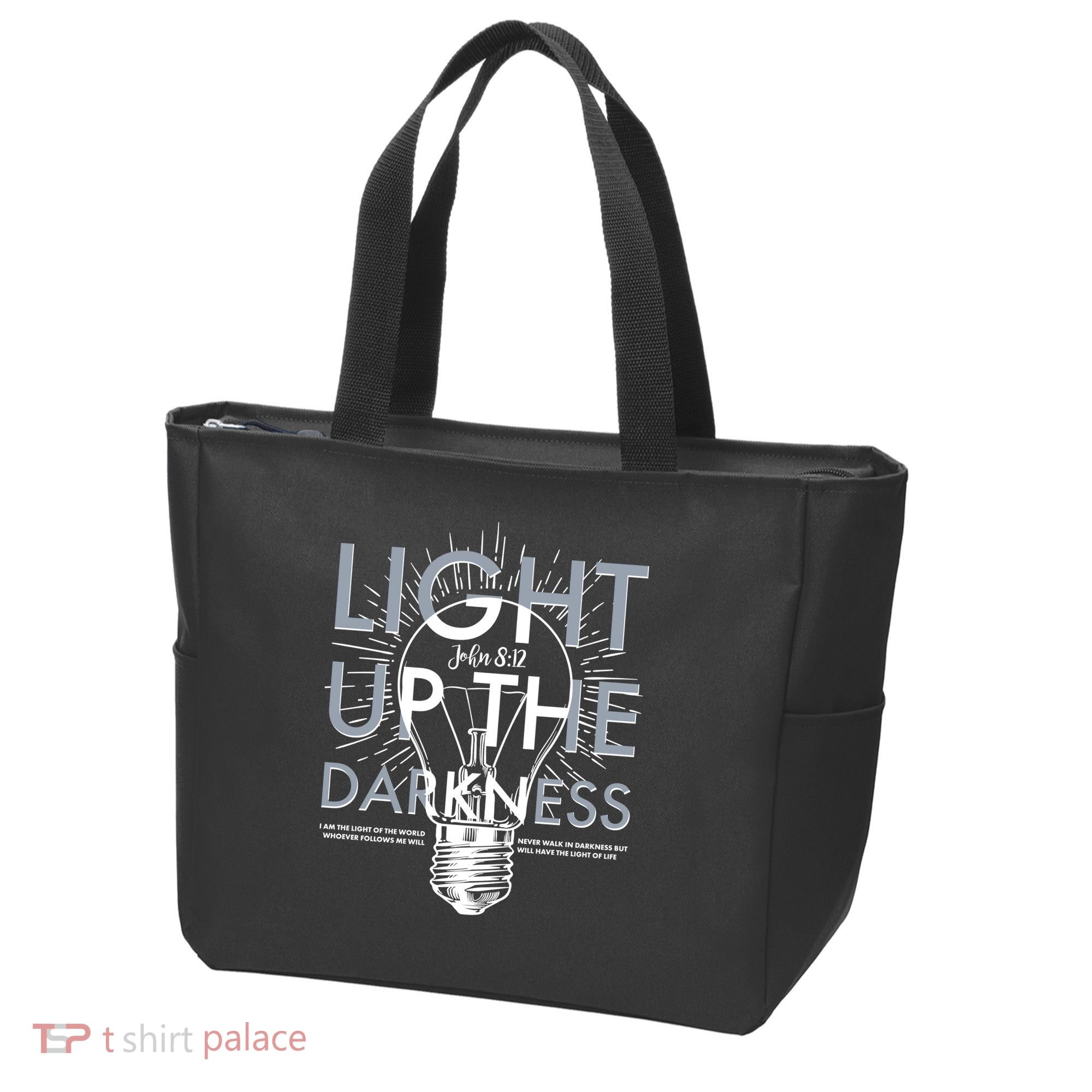 Inspirational Light Up The Darkness John 8:12 Tote Bag