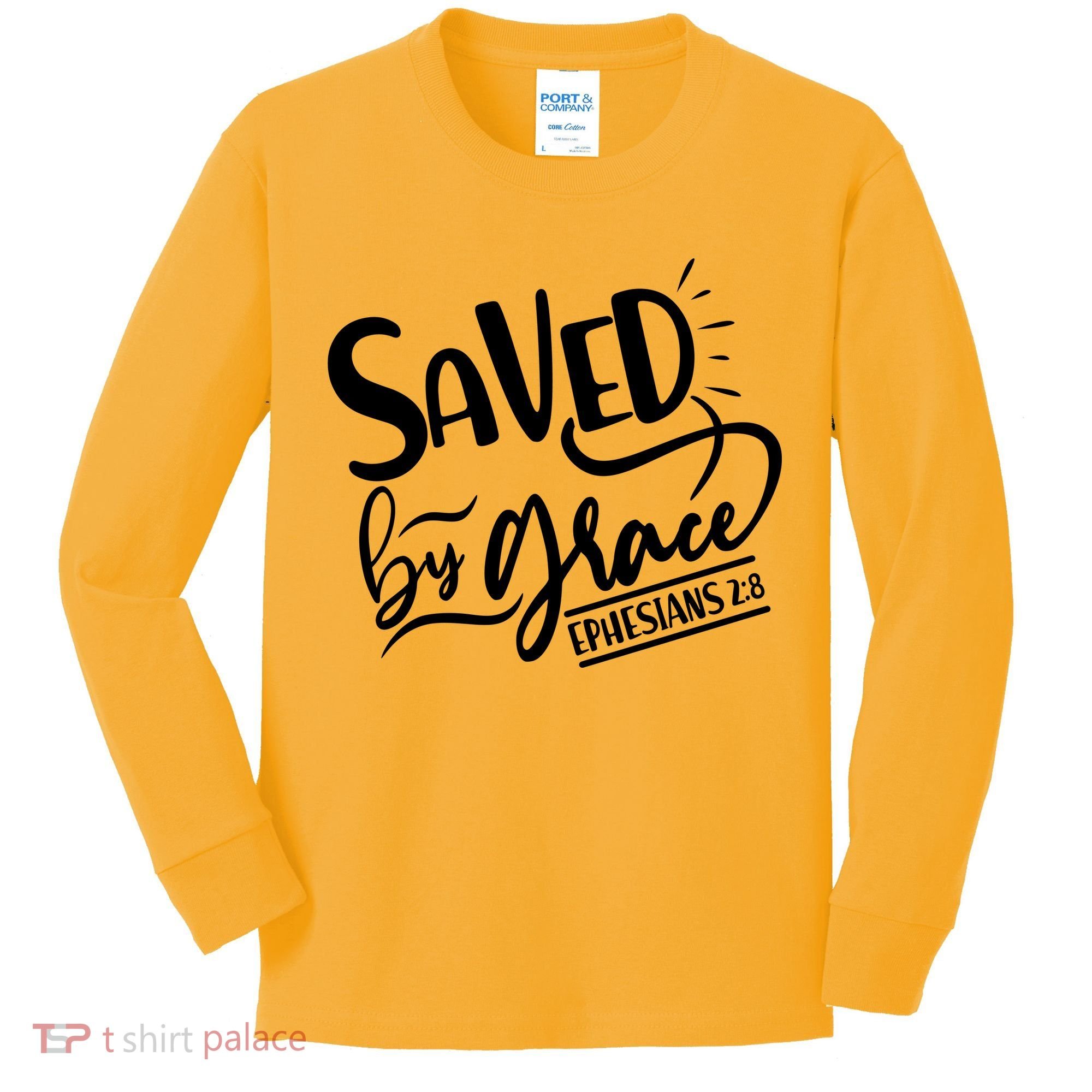 Inspirational Saved by Grace Ephesians 2:8 Kids Long Sleeve Shirt