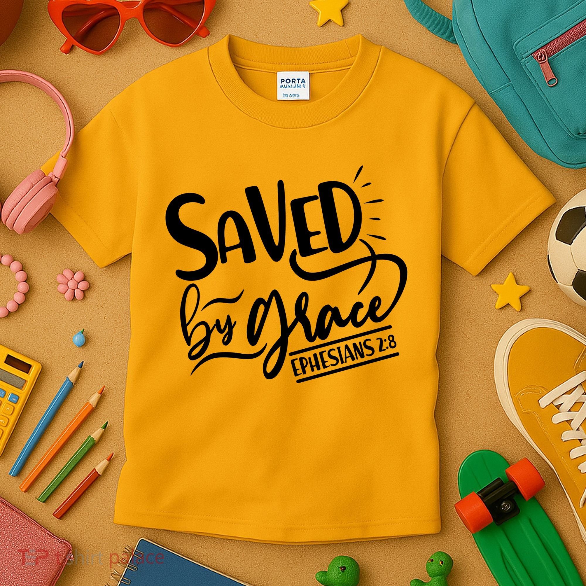 Inspirational Saved by Grace Ephesians 2:8 Kids T-Shirt