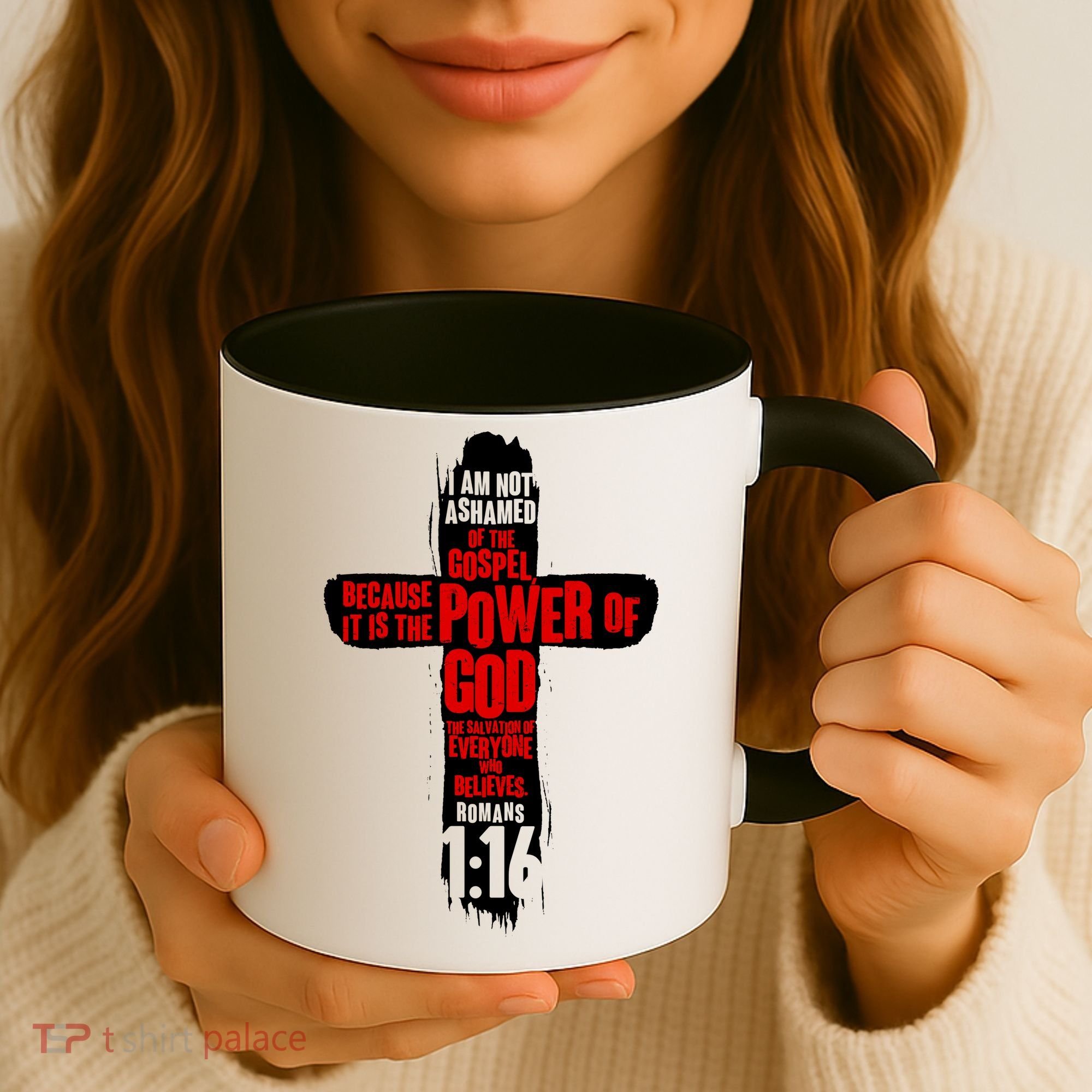 Inspirational The Power Of God Cross Romans 1:16 Coffee Mug