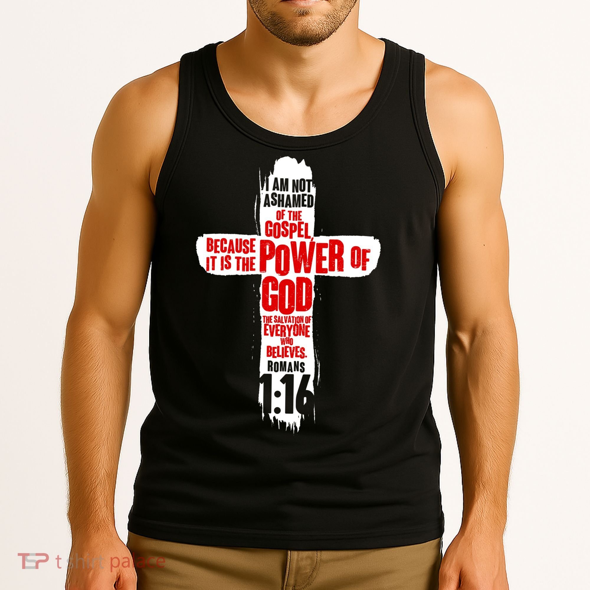 Inspirational The Power Of God Cross Romans 1:16 Tank Top