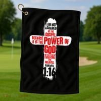 Inspirational The Power Of God Cross Romans 1:16 Golf Towel thumb 1