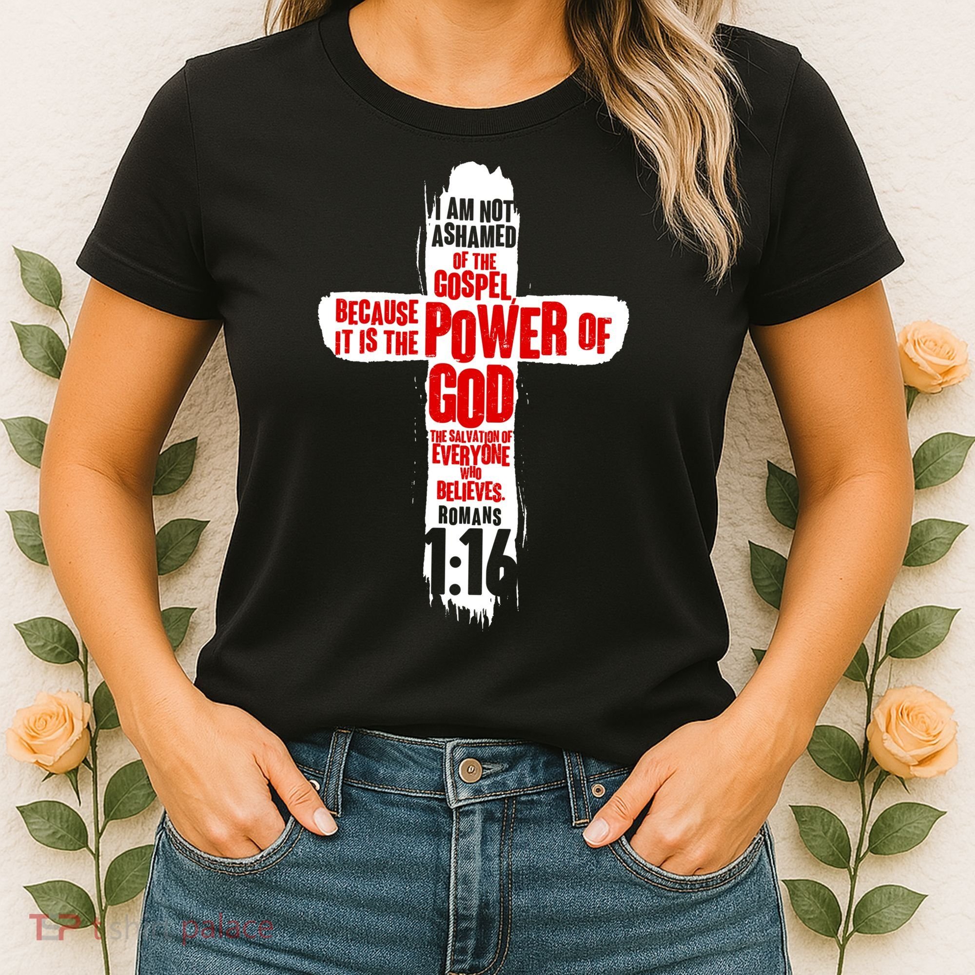 Inspirational The Power Of God Cross Romans 1:16 Women's T-Shirt