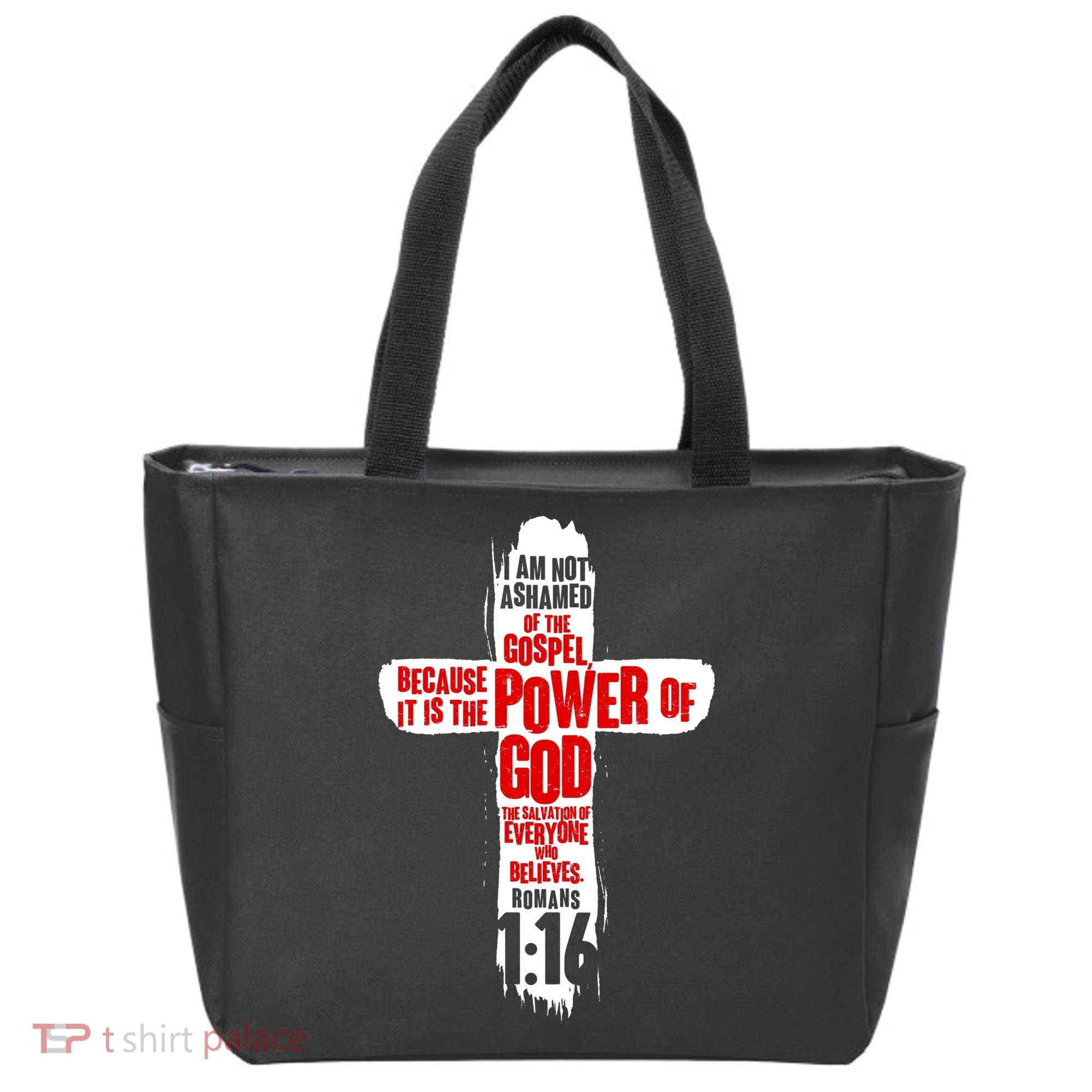 Inspirational The Power Of God Cross Romans 1:16 Tote Bag