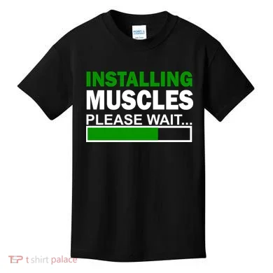 Installing Muscles Please Wait... Kids T-Shirt