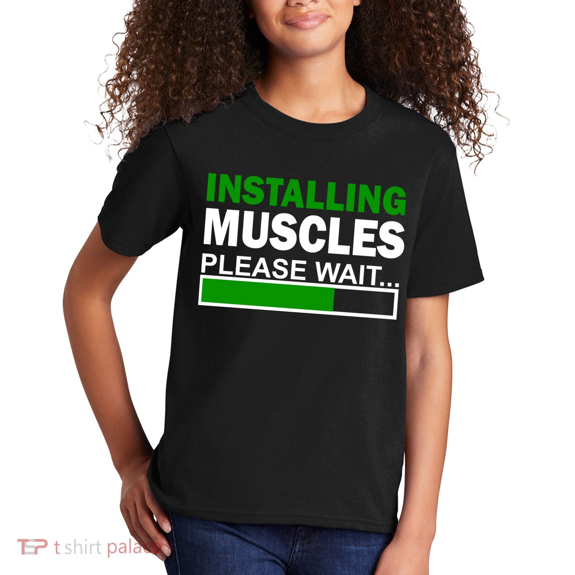 Installing Muscles Please Wait... Kids T-Shirt